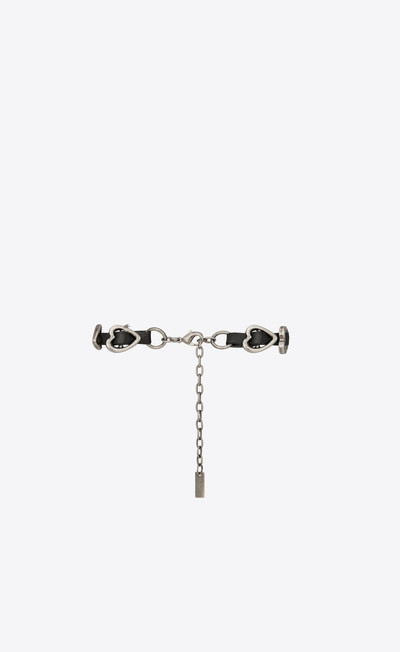 SAINT LAURENT stars & love woven heart bracelet in smooth leather and metal outlook