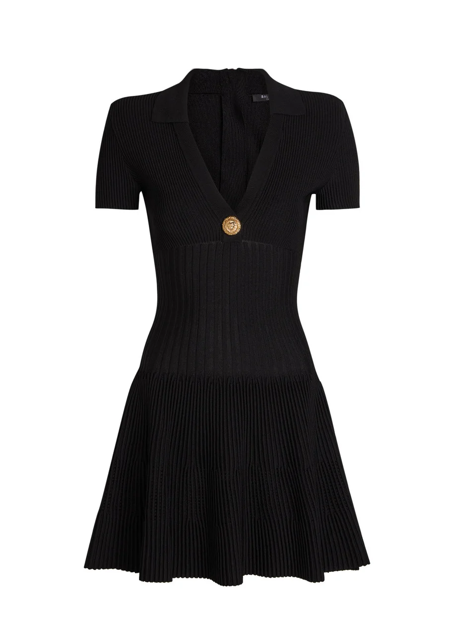 Balmain V-neck Knit Mini Shirt Dress - 1