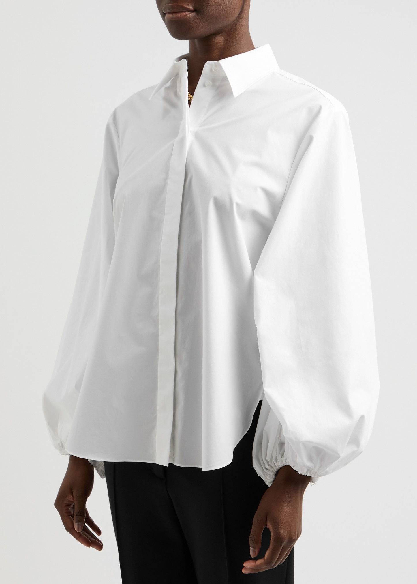 Balloon-sleeve stretch-cotton poplin shirt - 2