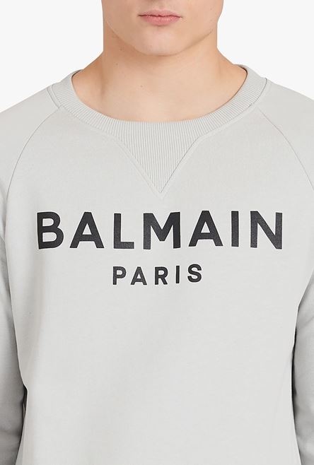 Light gray eco-designed cotton sweatshirt with black Balmain Paris metallic logo print - 6