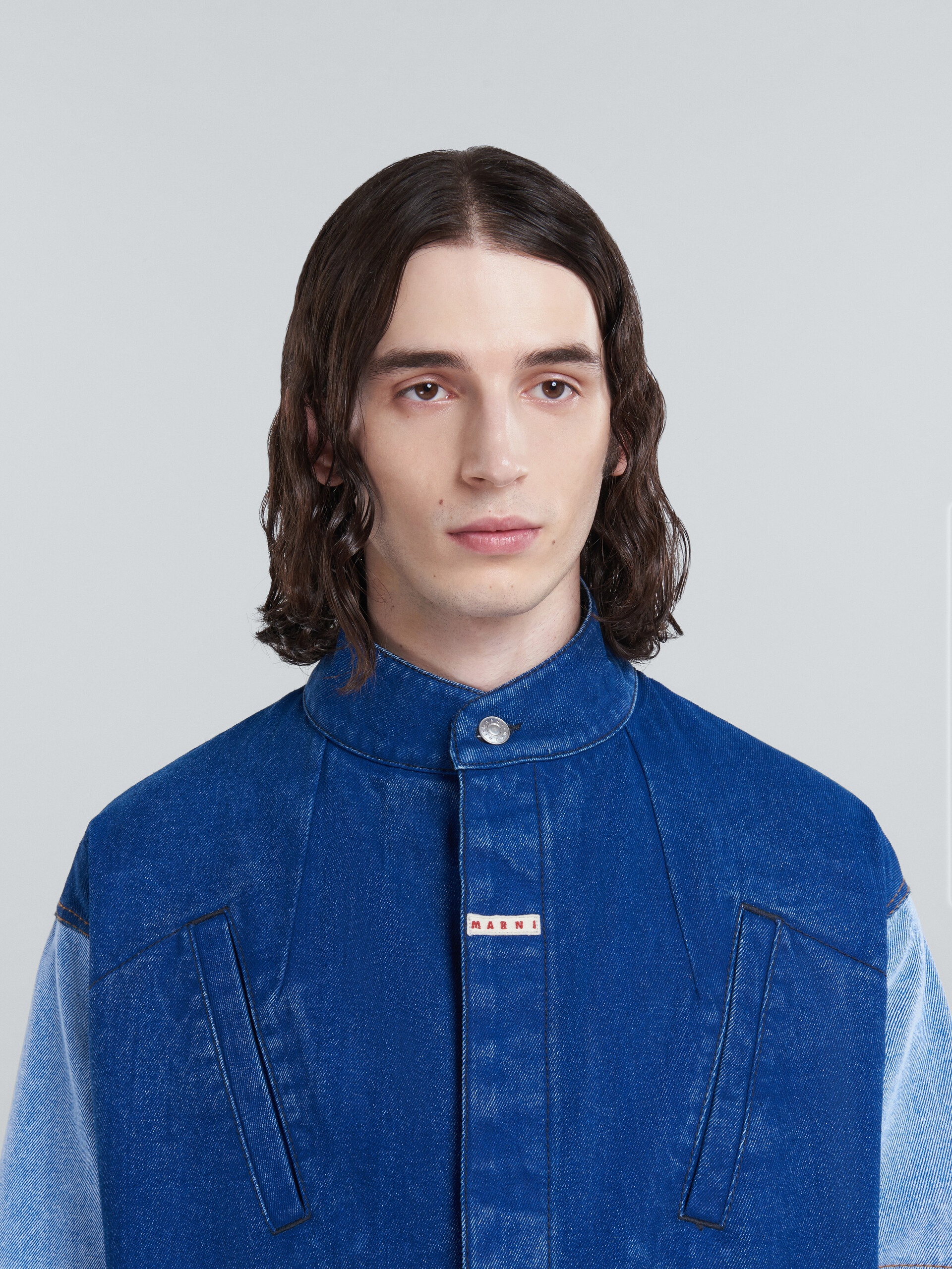 JACKET IN COATED BLUE DENIM - 4