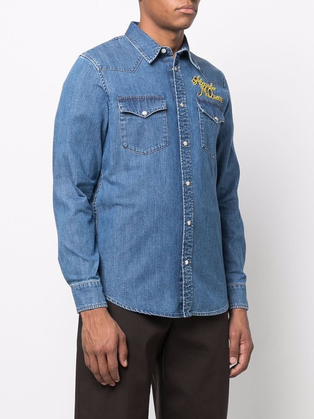 logo-embroidered denim shirt - 3