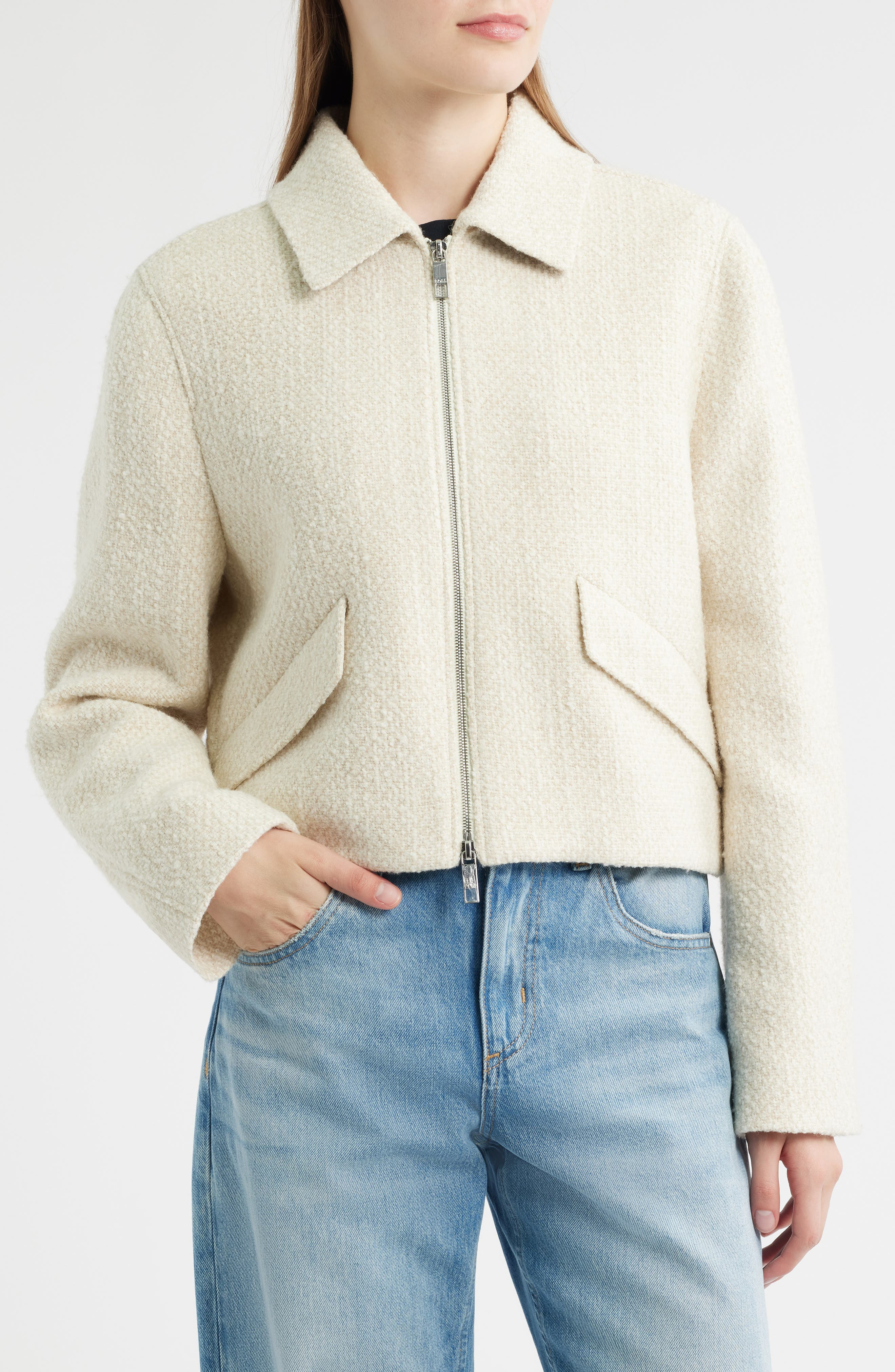 BOSS Cafiore Textured Wool Blend Jacket in Soft Cream at Nordstrom - 4