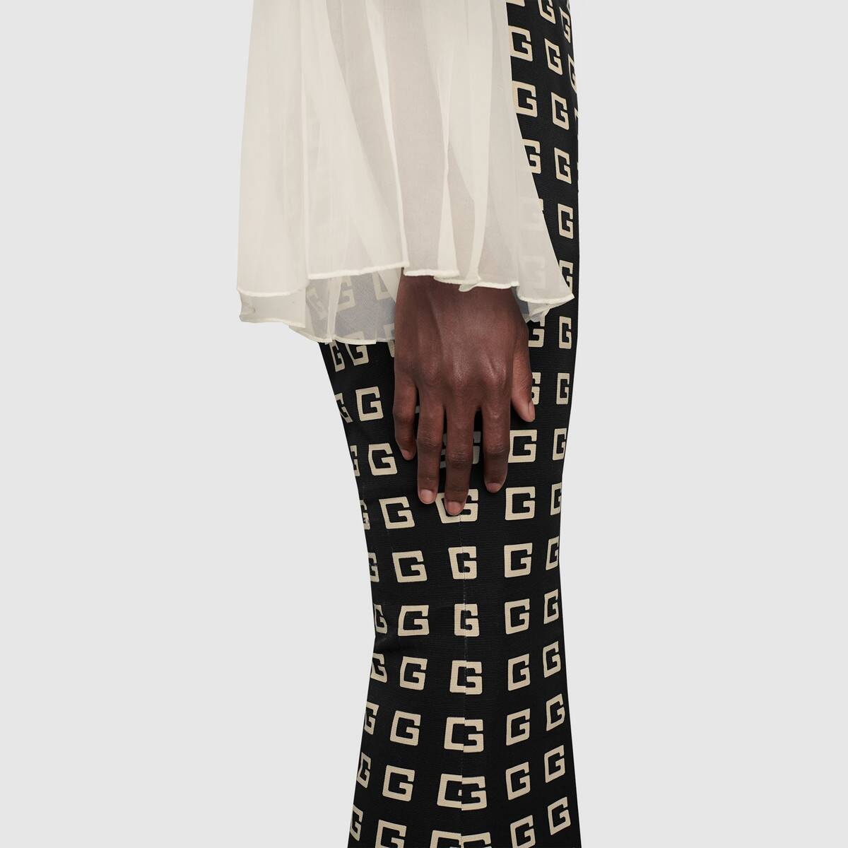Square G print faille flare pant - 5
