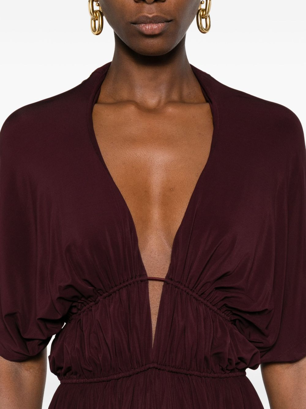 V-neck gathered day dress - 5