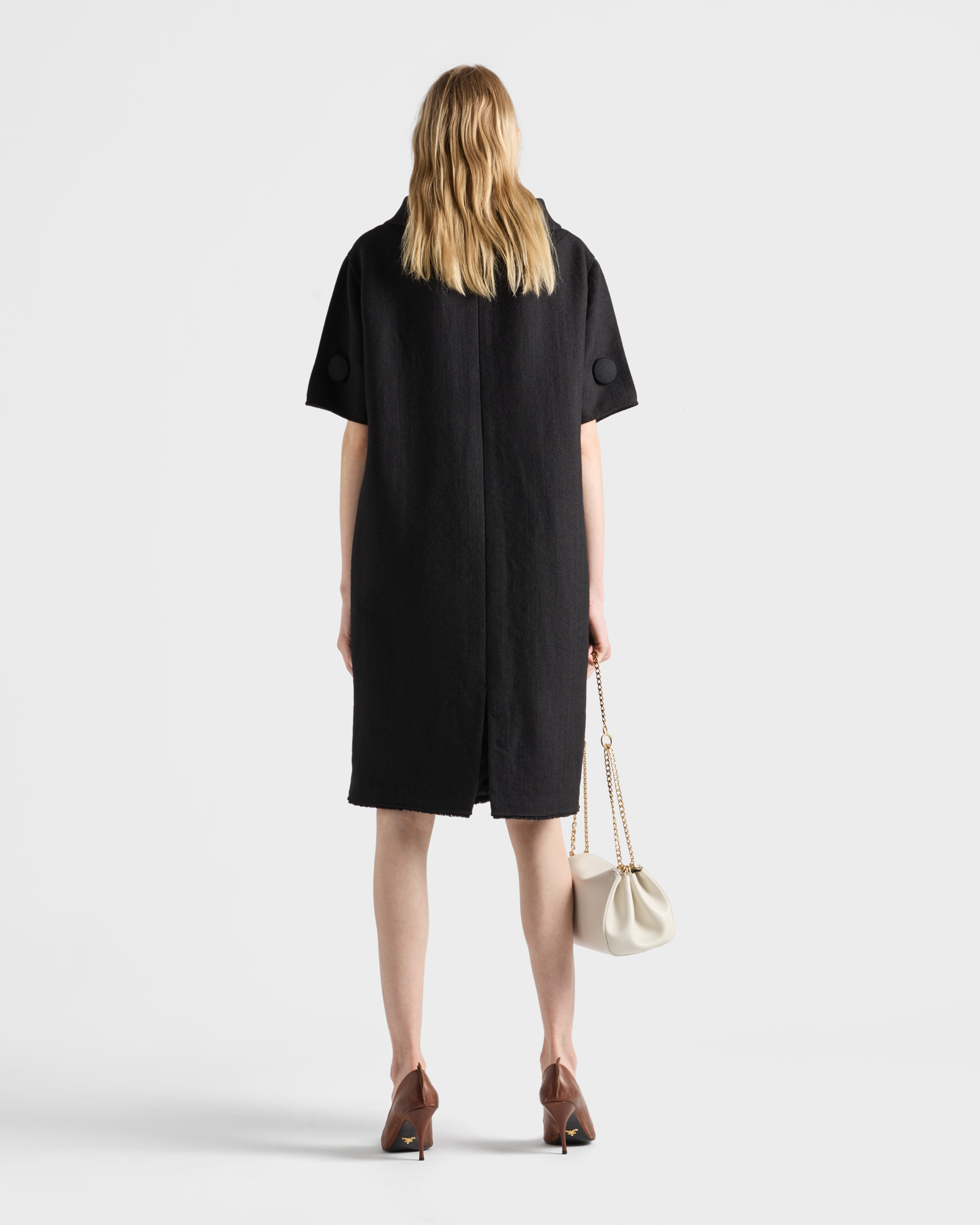 Short-sleeve chevron wool dress with belt - 5