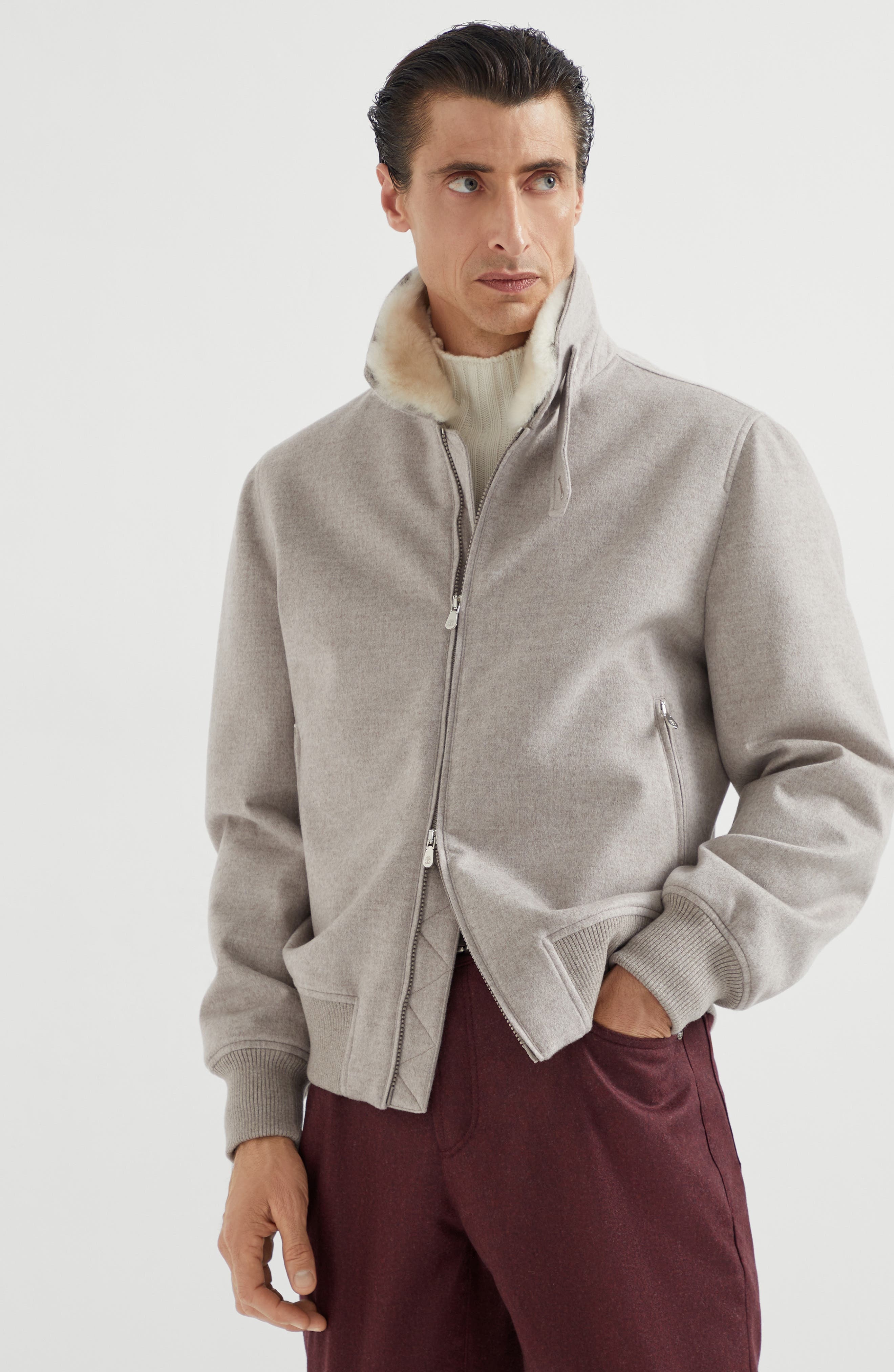 Brunello Cucinelli Cashmere beaver bomber jacket in Bark at Nordstrom - 2