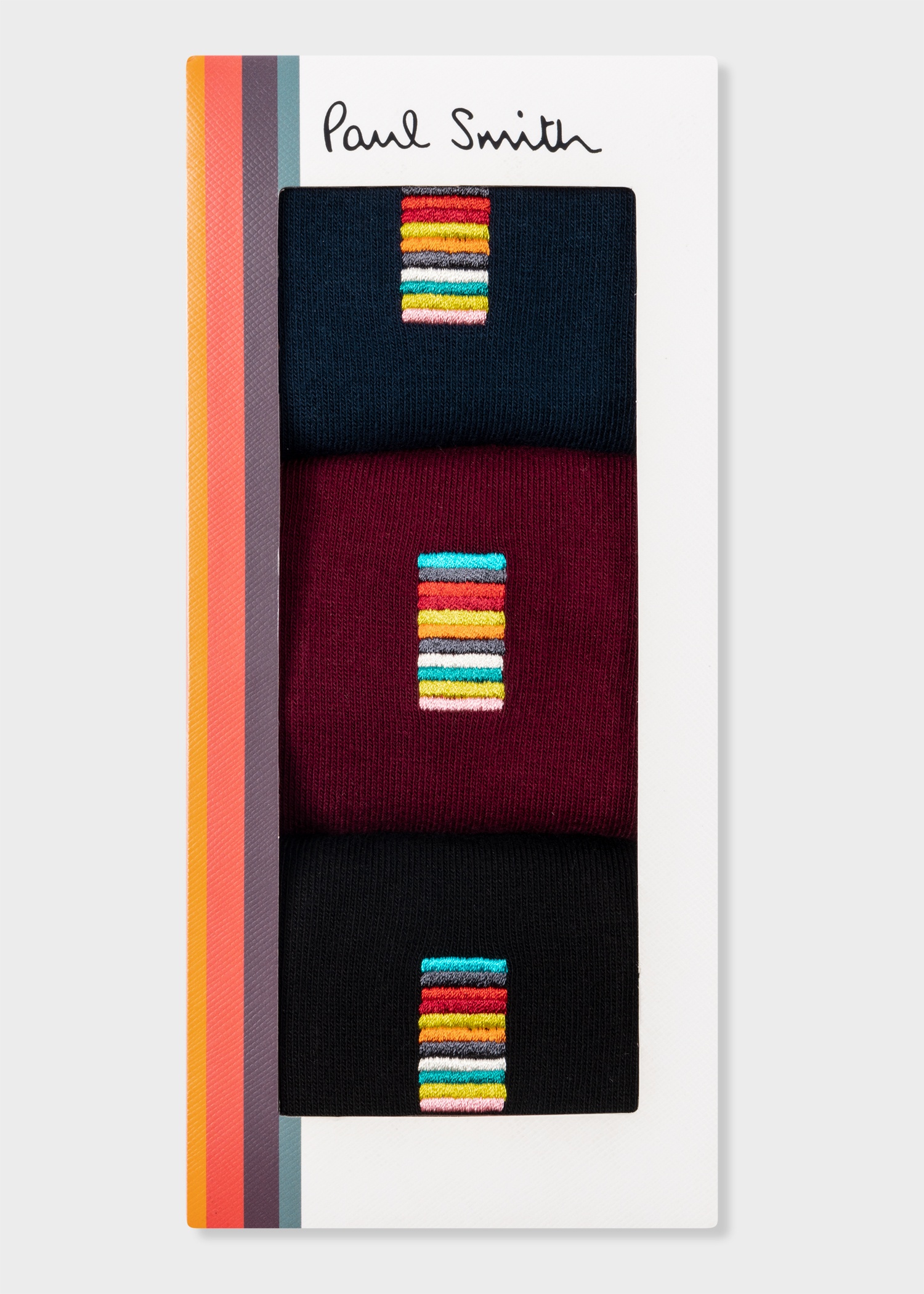Signature Stripe Embroidery Plain Socks Three Pack - 5