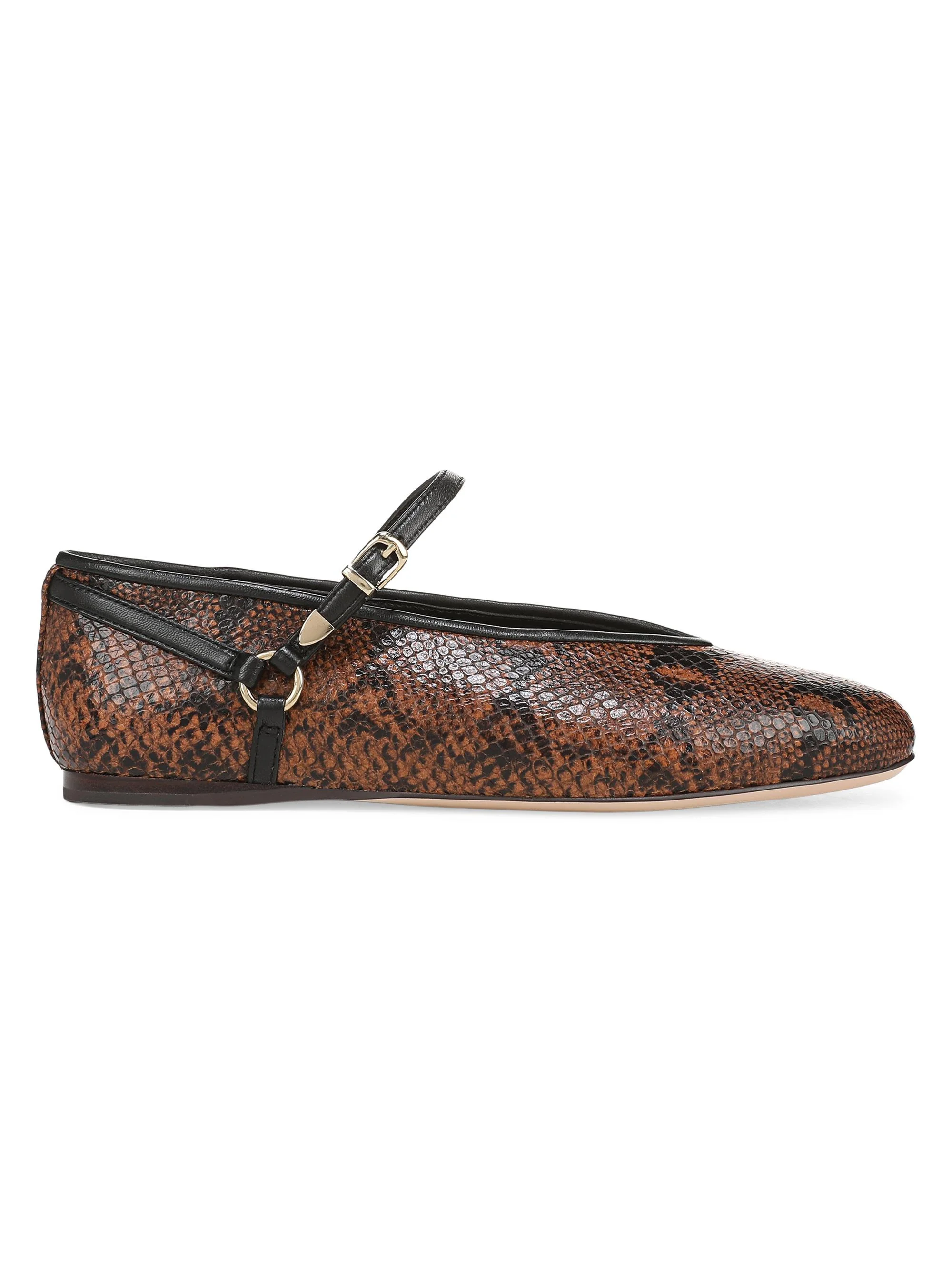 Women's Max Snake-Embossed Leather Mary Jane Ballet Flats - Gingerbread - 1