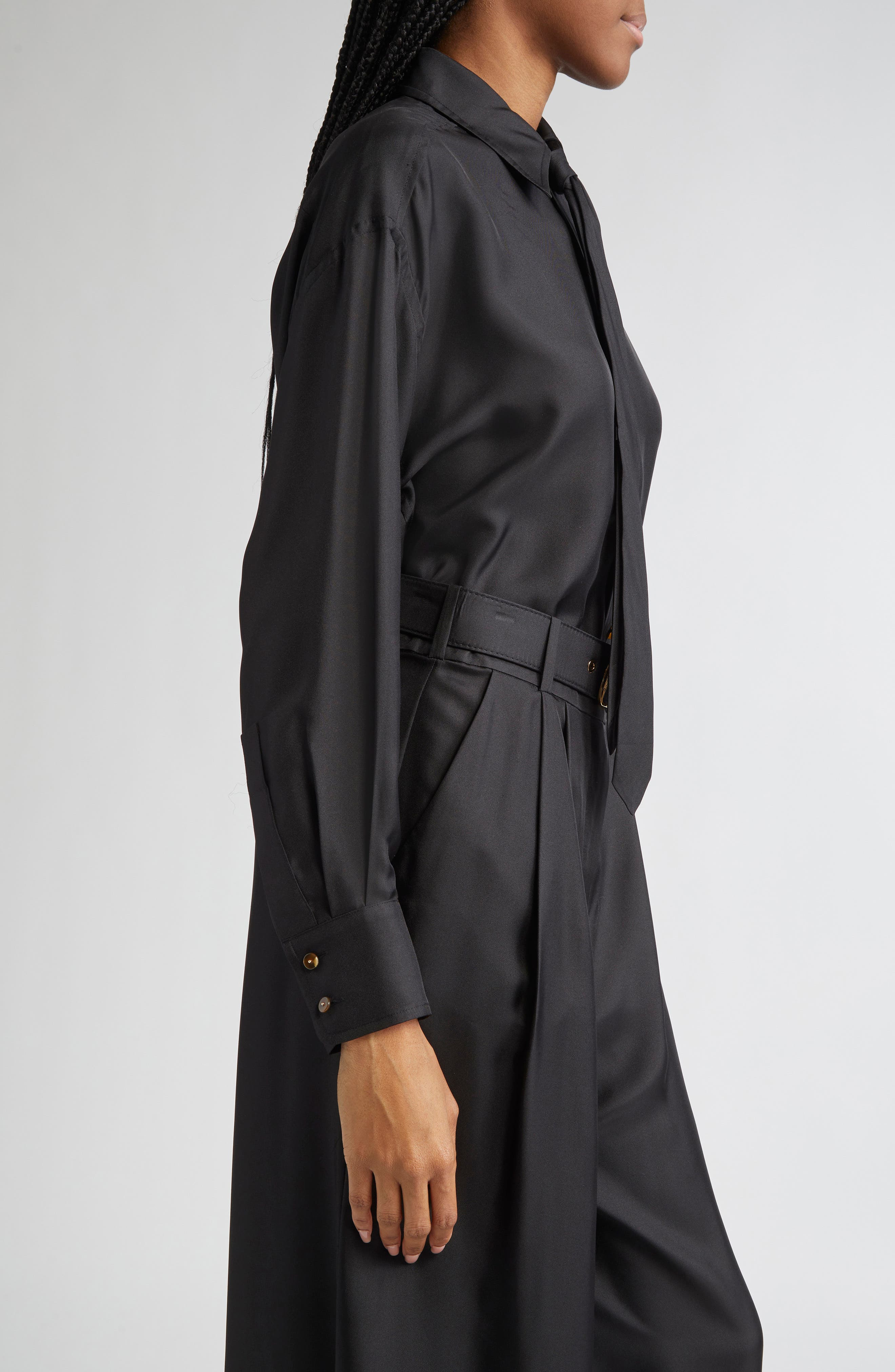 Zimmermann Relaxed Tie Silk Button-Up Shirt in Black at Nordstrom - 4