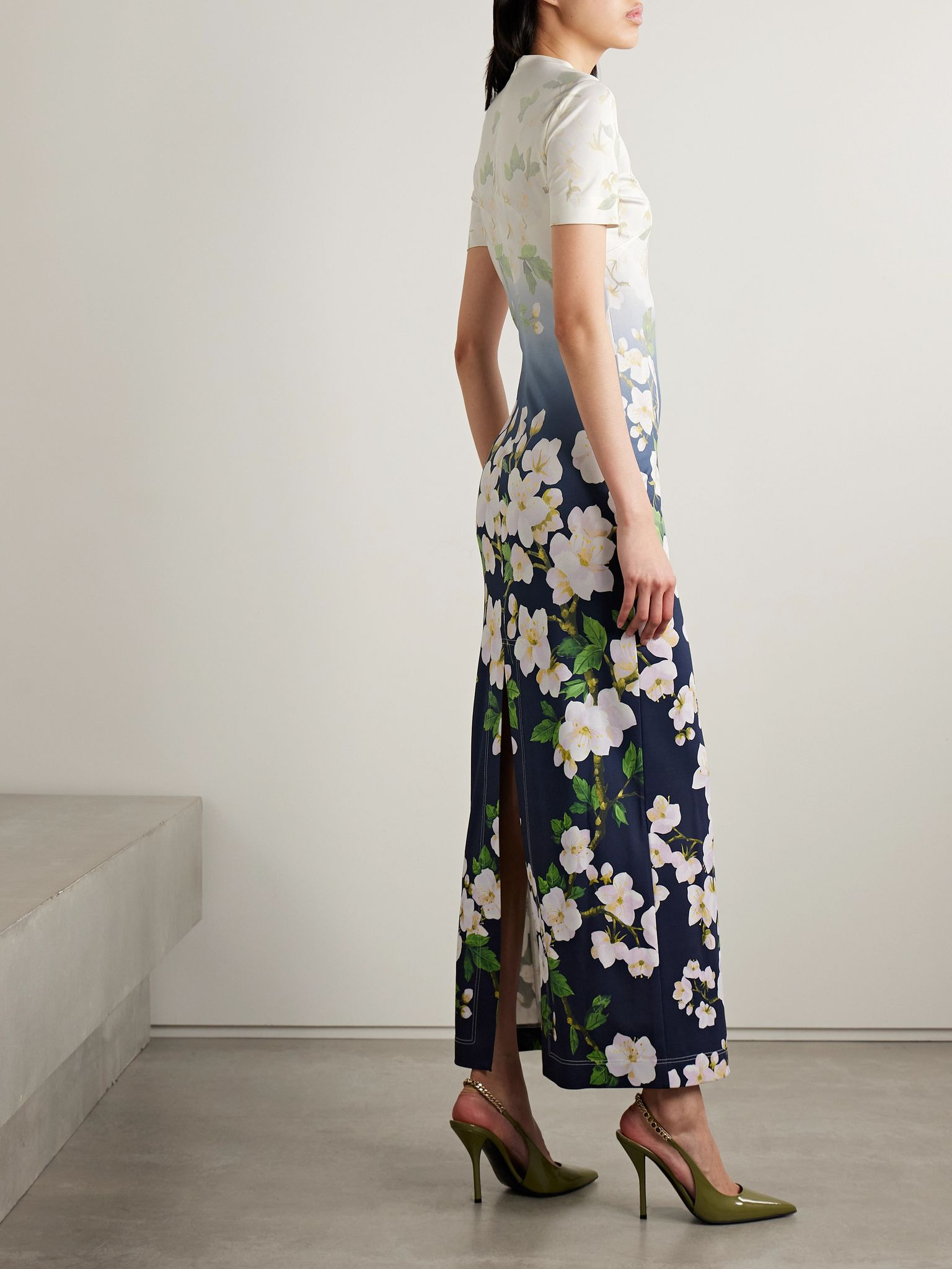 Floral-print ombré jersey maxi dress Blue - 3