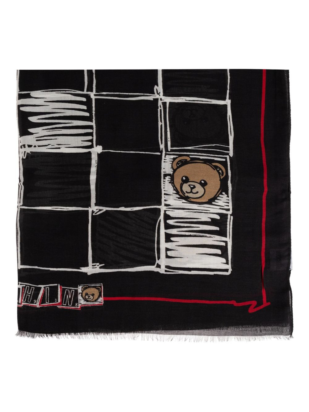Teddy-print grid scarf - 1