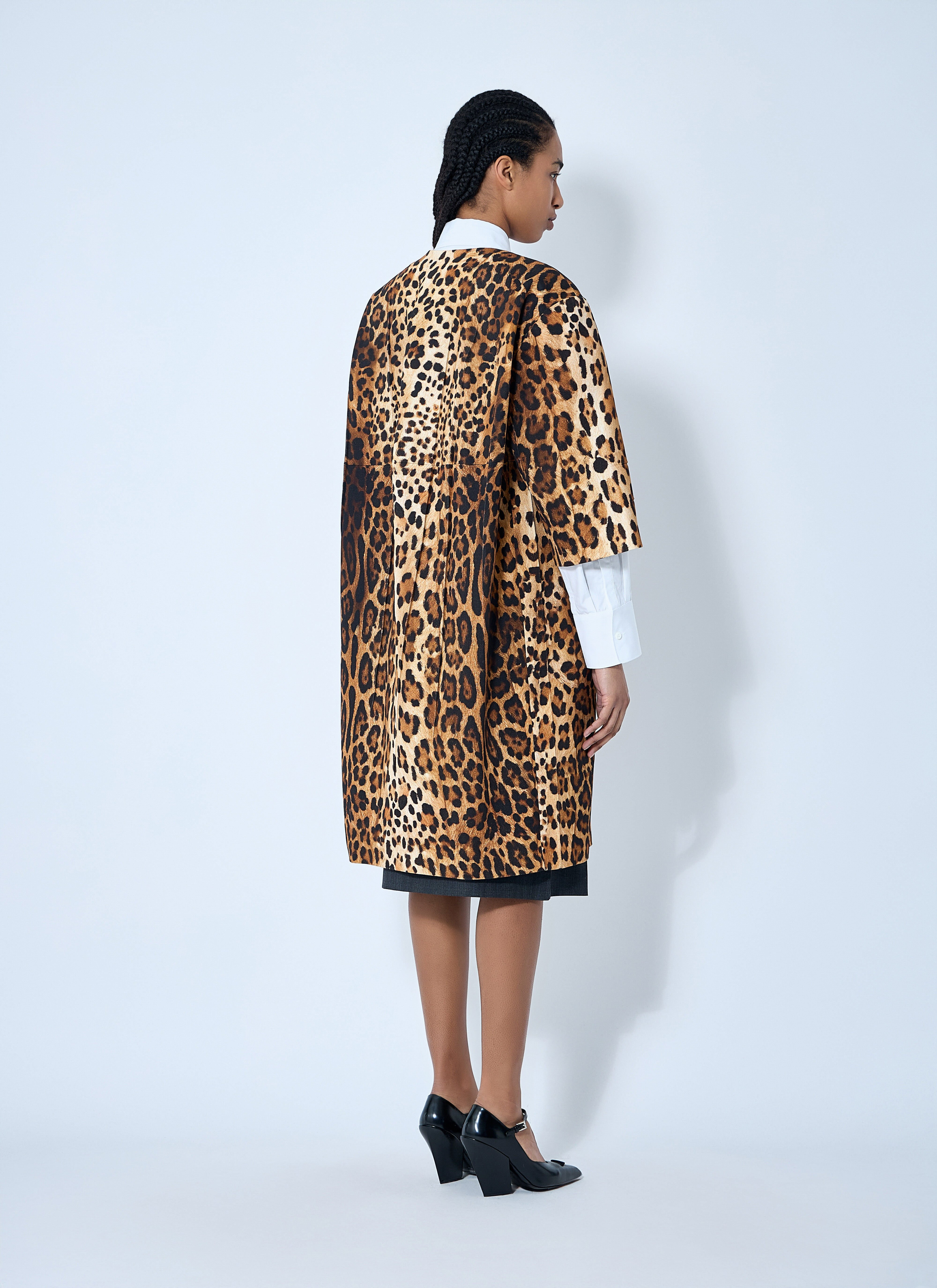 Single-Breasted Leopard Print Drill Coat - 4