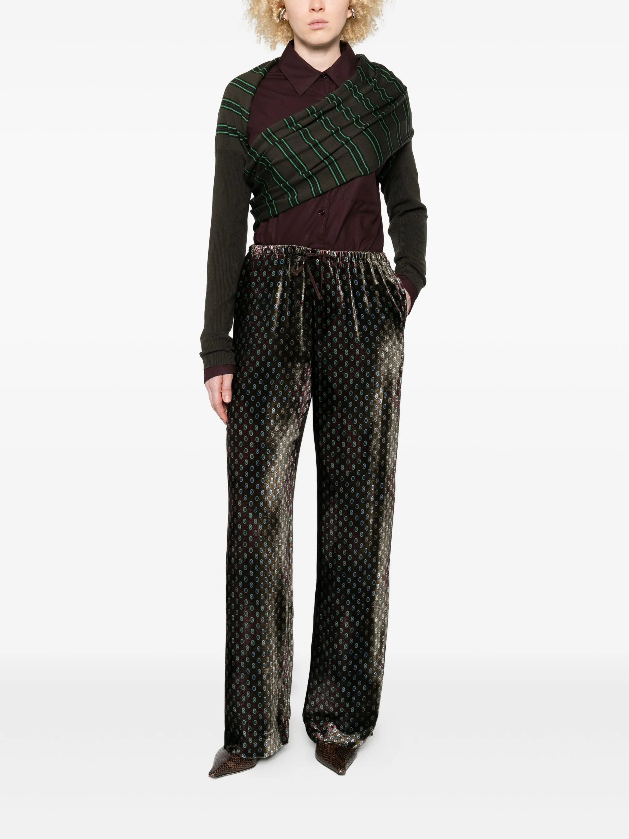 elasticated-waist velvet trousers - 2
