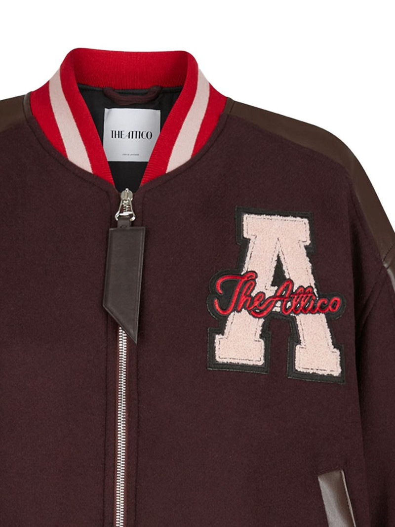 THE ATTICO leather-sleeved logo-patch bomber jacket outlook