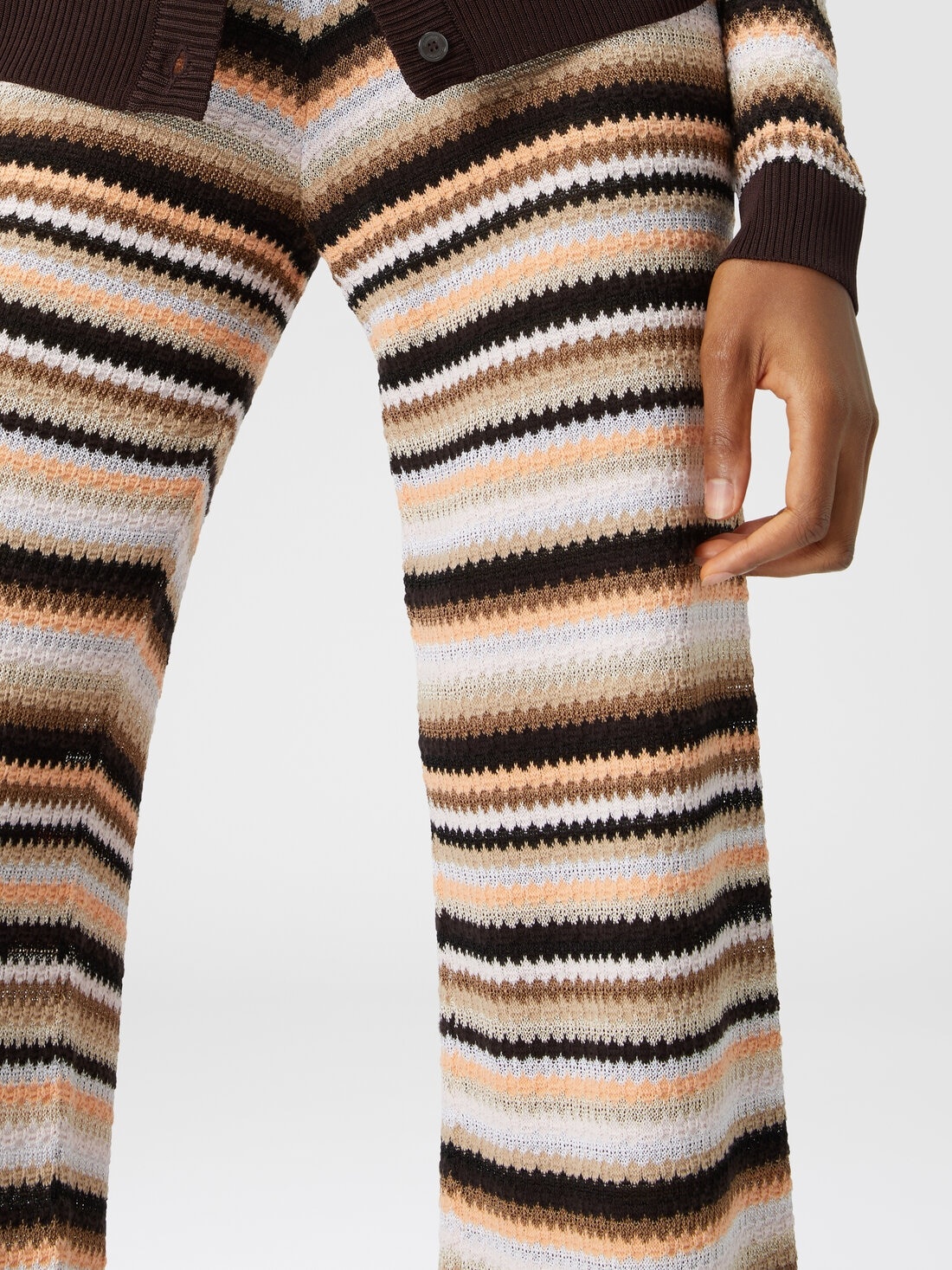 Straight trousers in striped cotton and viscose knit - 5