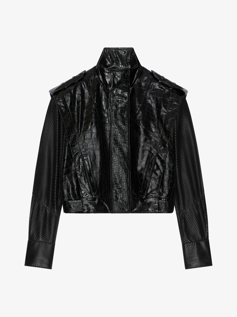 BI-MATERIAL BIKER JACKET IN LEATHER 1