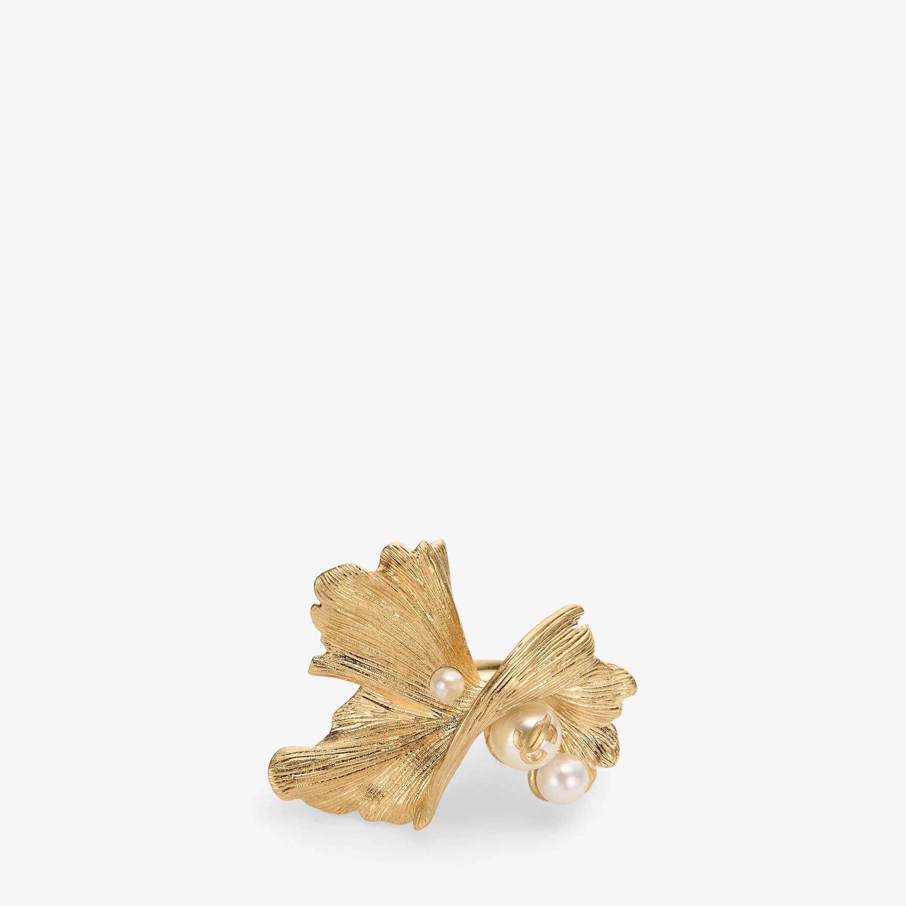 Wave Pearl Ring White and Gold-Finish Metal Ring with Pearl Embellishments - 1