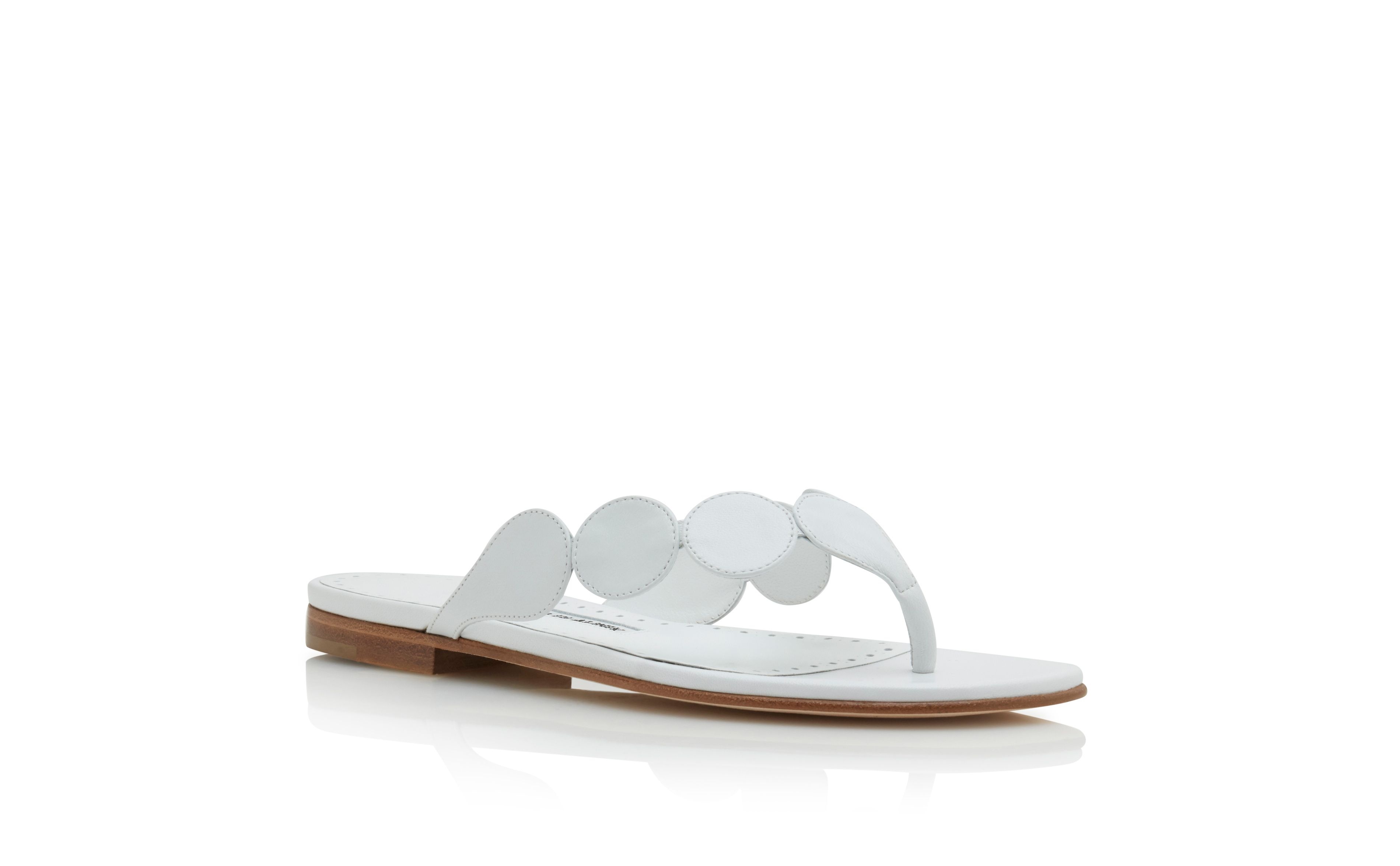 White Nappa Leather Circular Flat Sandals - 3