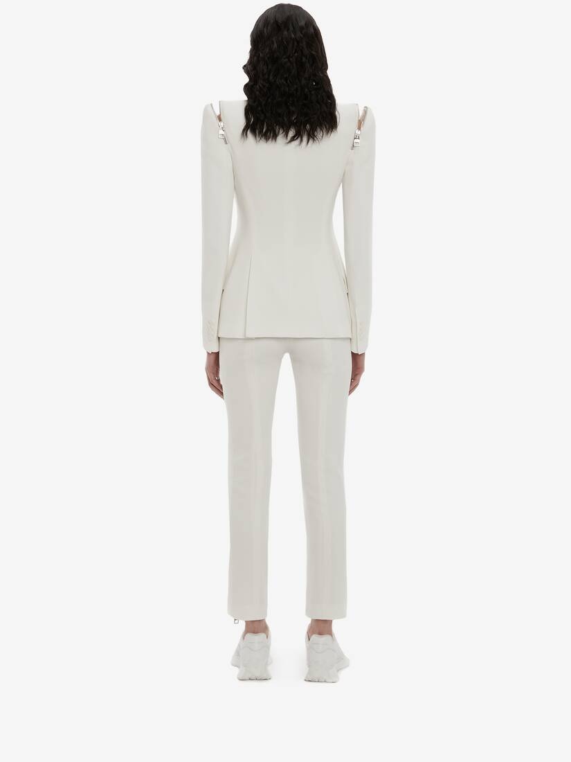 Leaf Crepe Zip Trouser in Ivory - 4