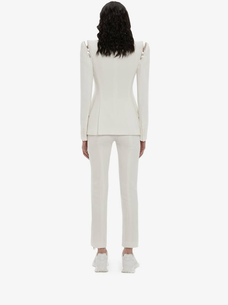 Leaf Crepe Zip Trouser in Ivory 4