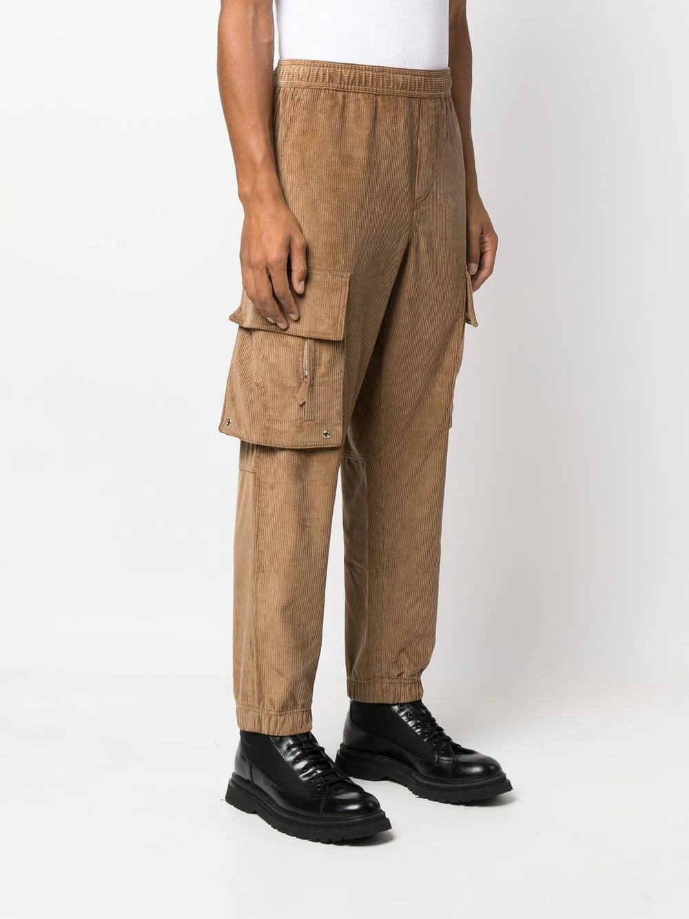 logo-plaque corduroy cargo trousers - 3