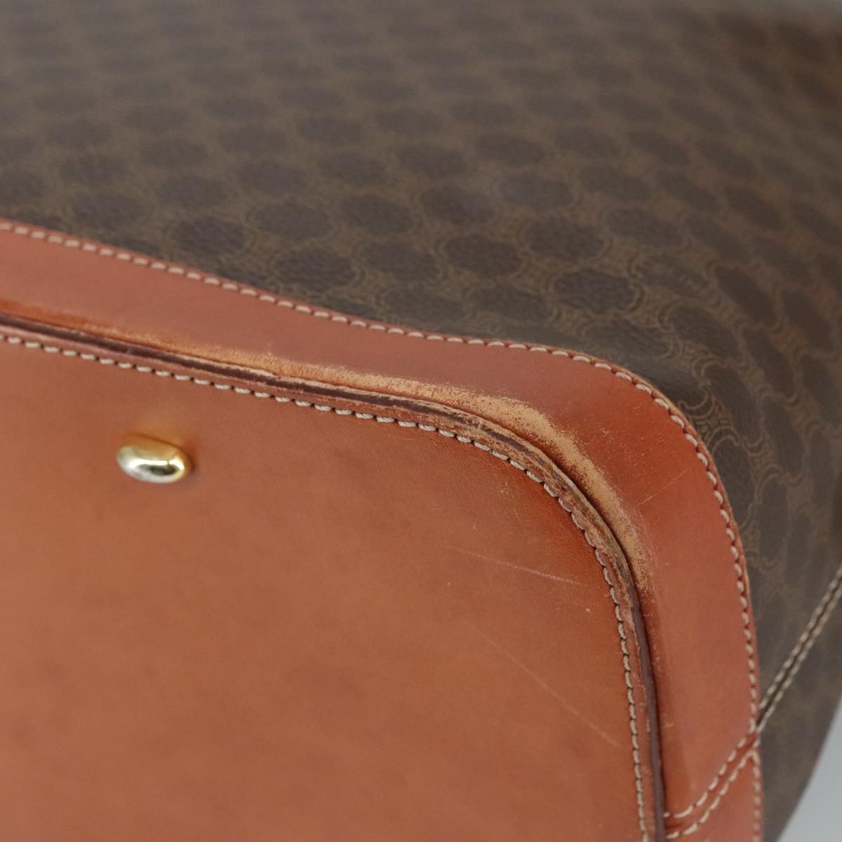 CELINE Macadam Canvas Hand Bag Pvc Leather Brown Gold - 16