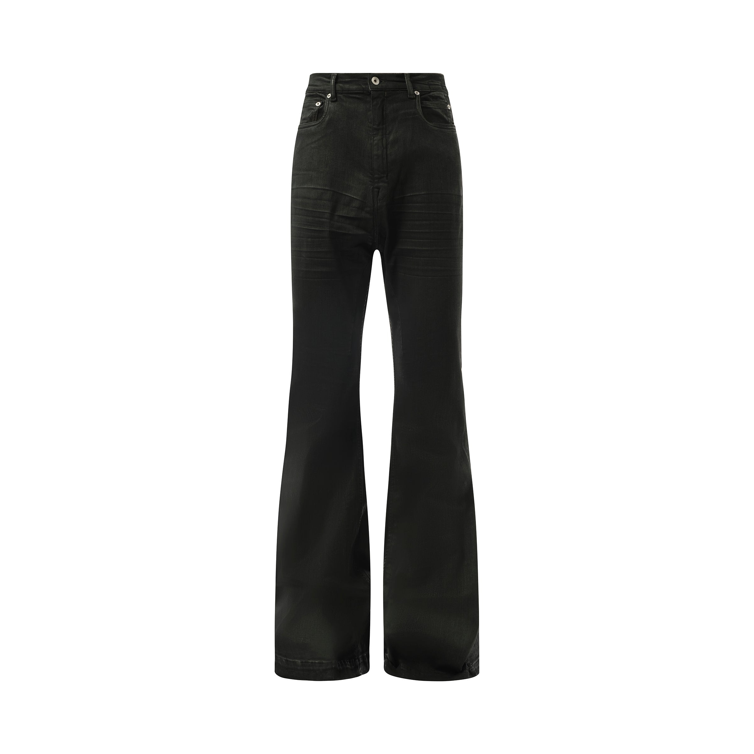 パンツ opium waxed bootcut flare denim Rick Owens DRKSHDW Bolan Bootcut Denim Pants in Black Wax