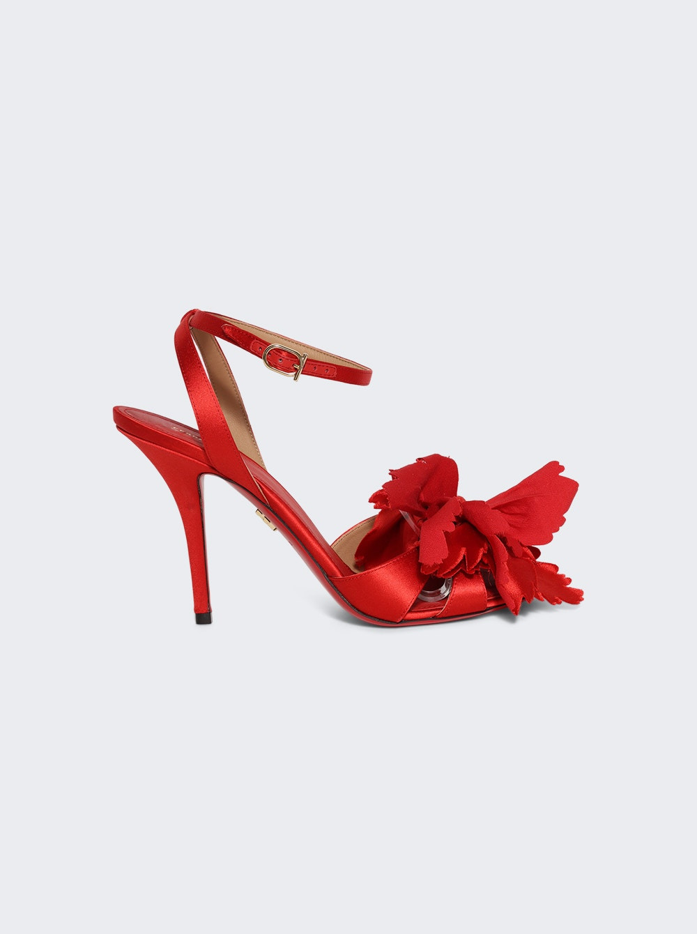 Flower Embellished High Heel Sandal Flame Red - 1