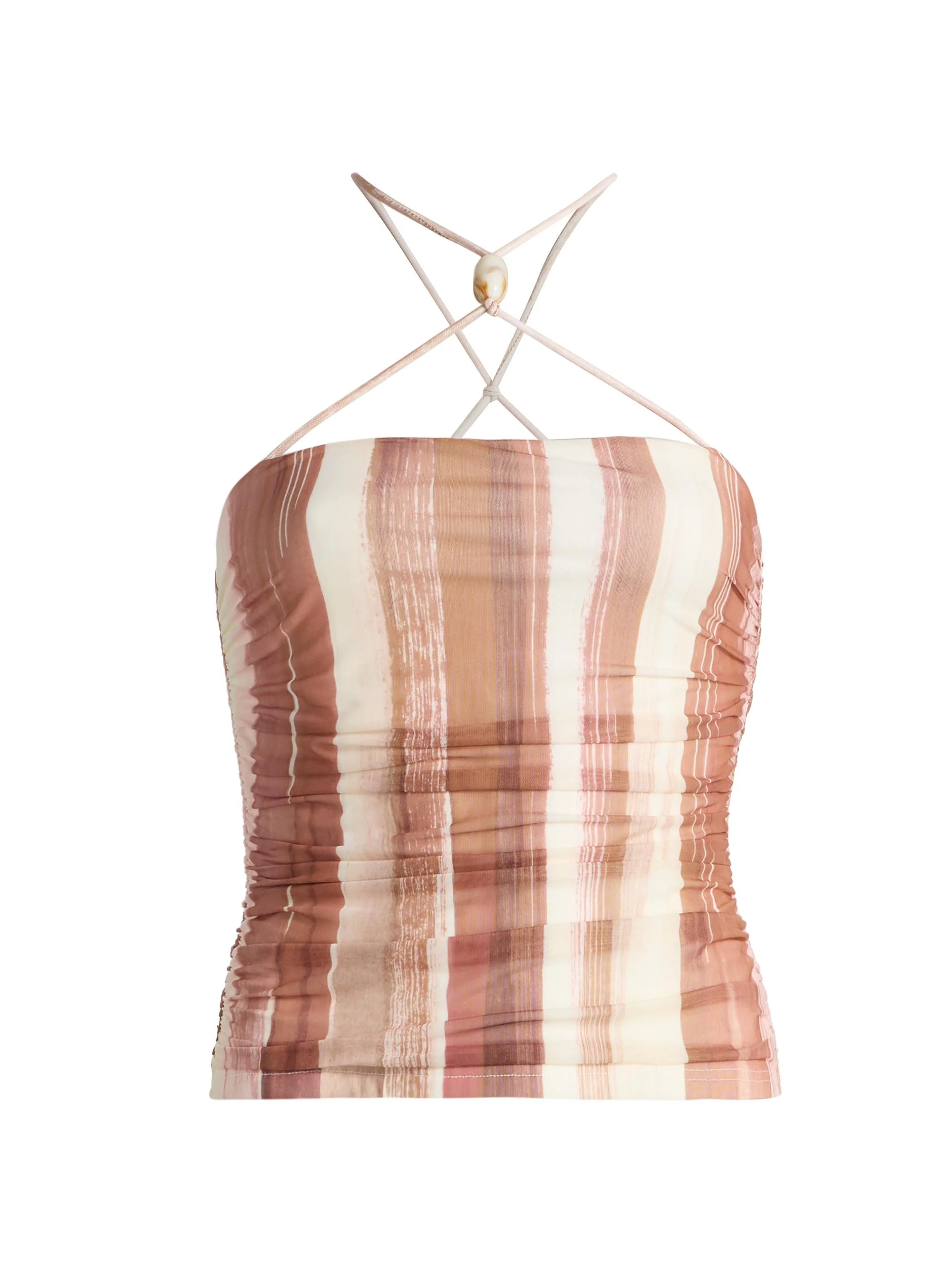 Women's Nami Striped Halterneck Top - Carob Stripe - 1