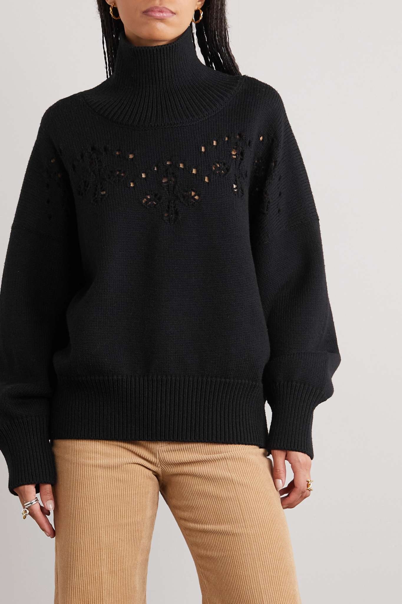 Pointelle-knit wool turtleneck sweater - 3