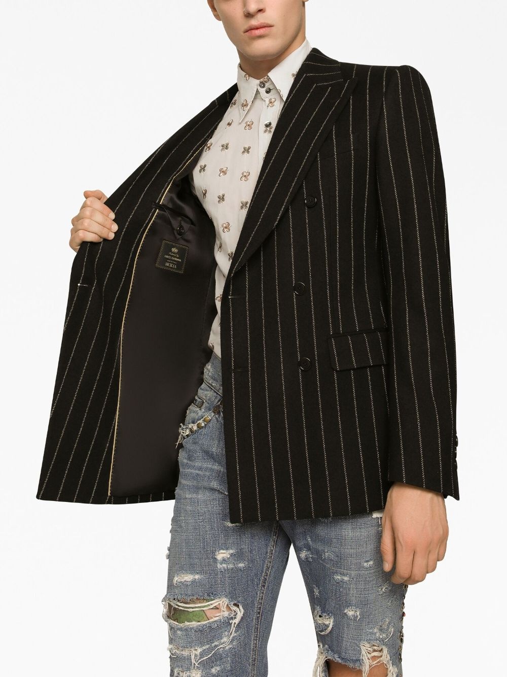 pinstripe double-breasted blazer - 6