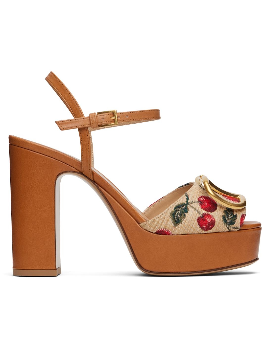 Beige & Brown VLogo Signature Cherryfic Platform Sandals - 1