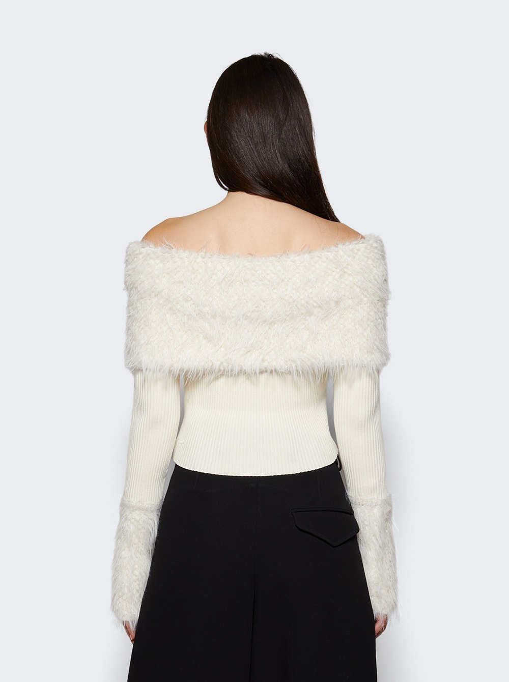Ribbed Knit And Fuzzy Sweater Ecru - 4