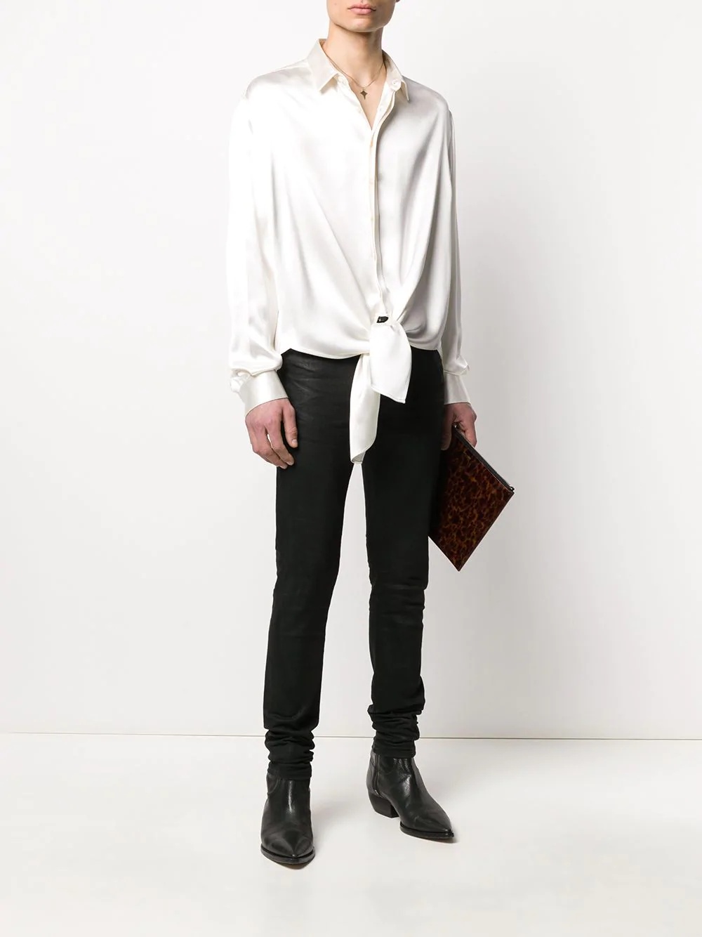 tie-front long-sleeved shirt - 2