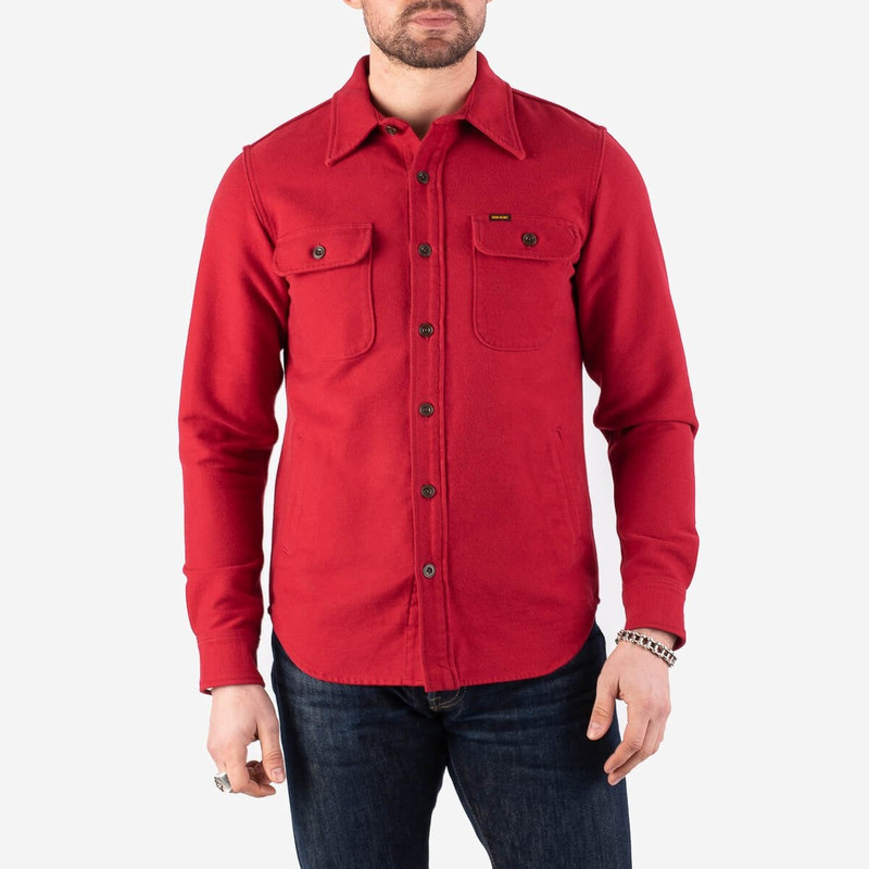 Iron Heart IHSH-305-RED 13oz Heavy Solid Flannel CPO Shirt - Red outlook