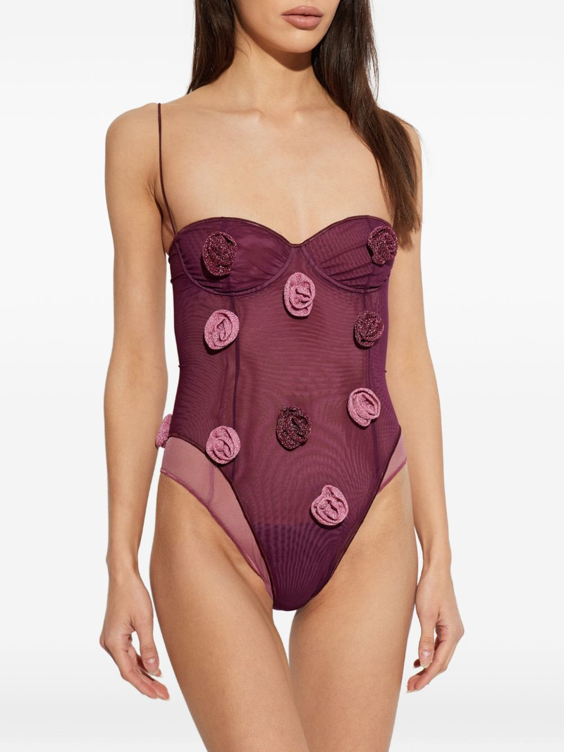 Oséree double-mesh floral-appliqué swimsuit outlook
