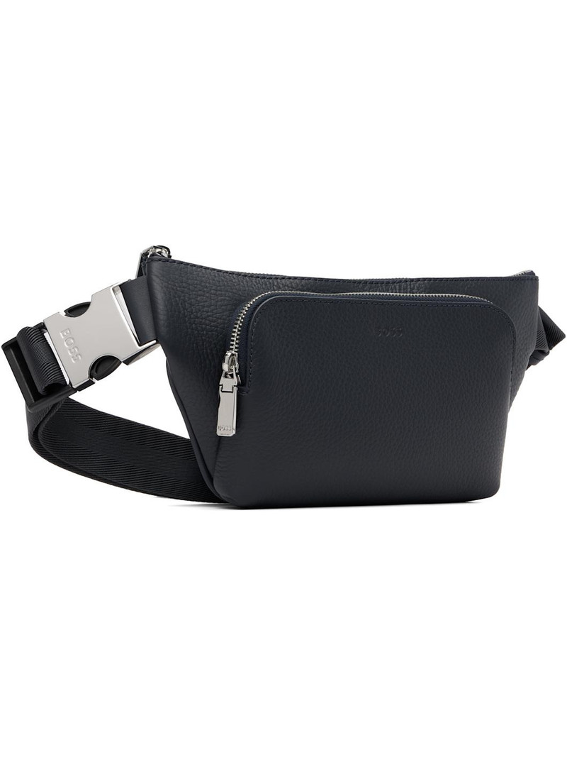 BOSS Navy Leather Belt Bag outlook