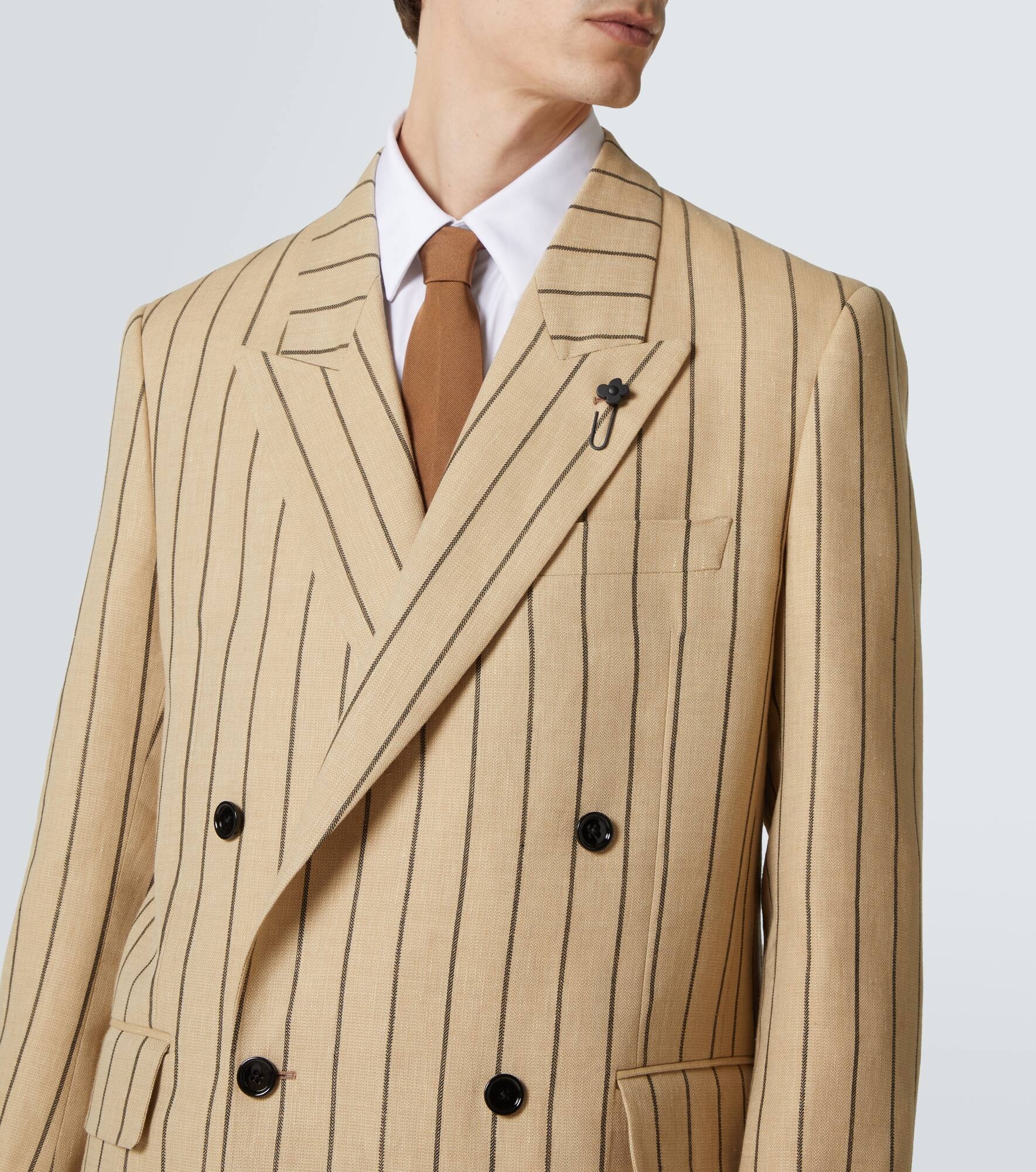 Striped double-breasted linen and wool blazer - 5