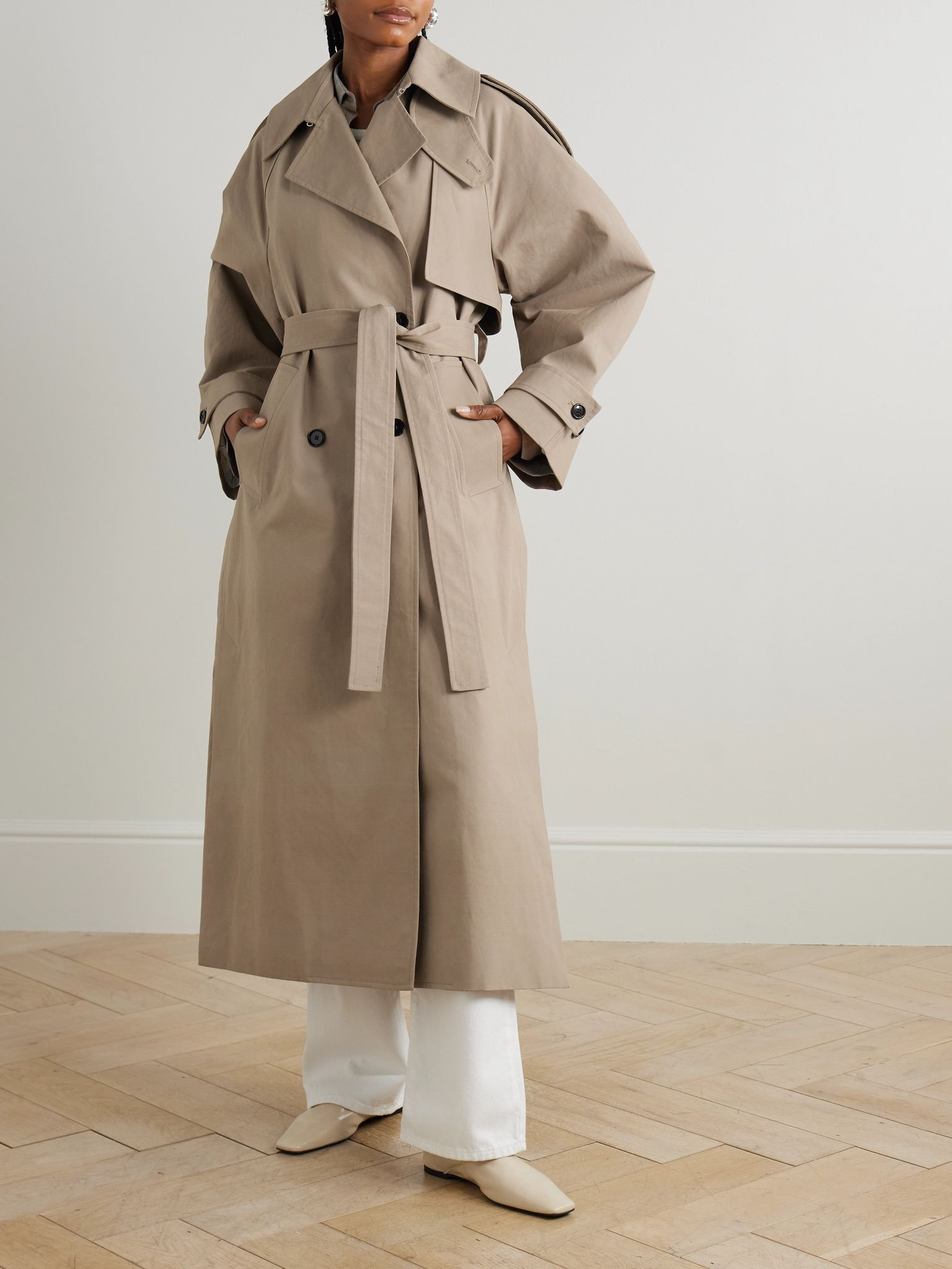 Oversized double-breasted cotton trench coat Brown - 3