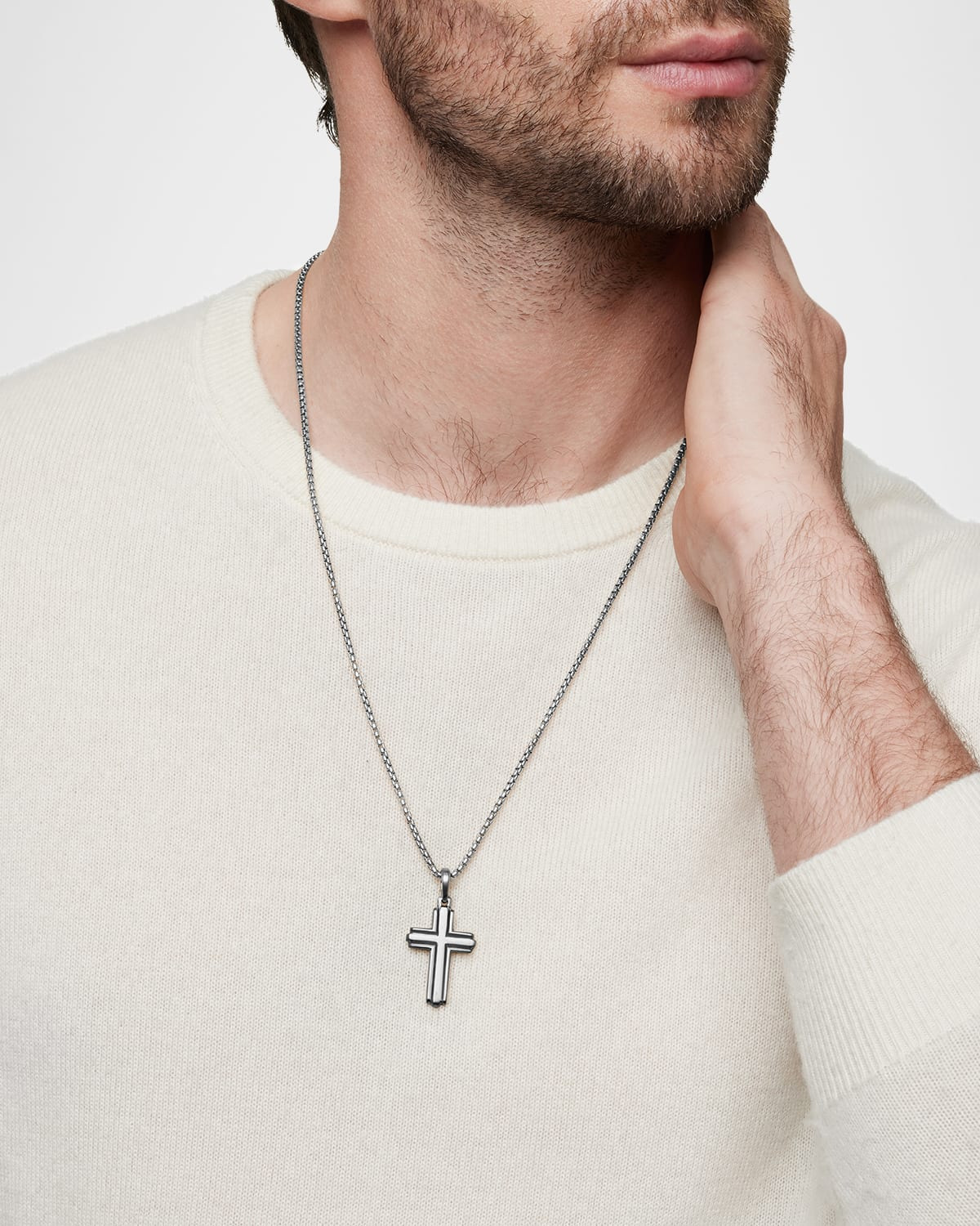 Men's Deco Cross Pendant in Silver, 34mm - 7
