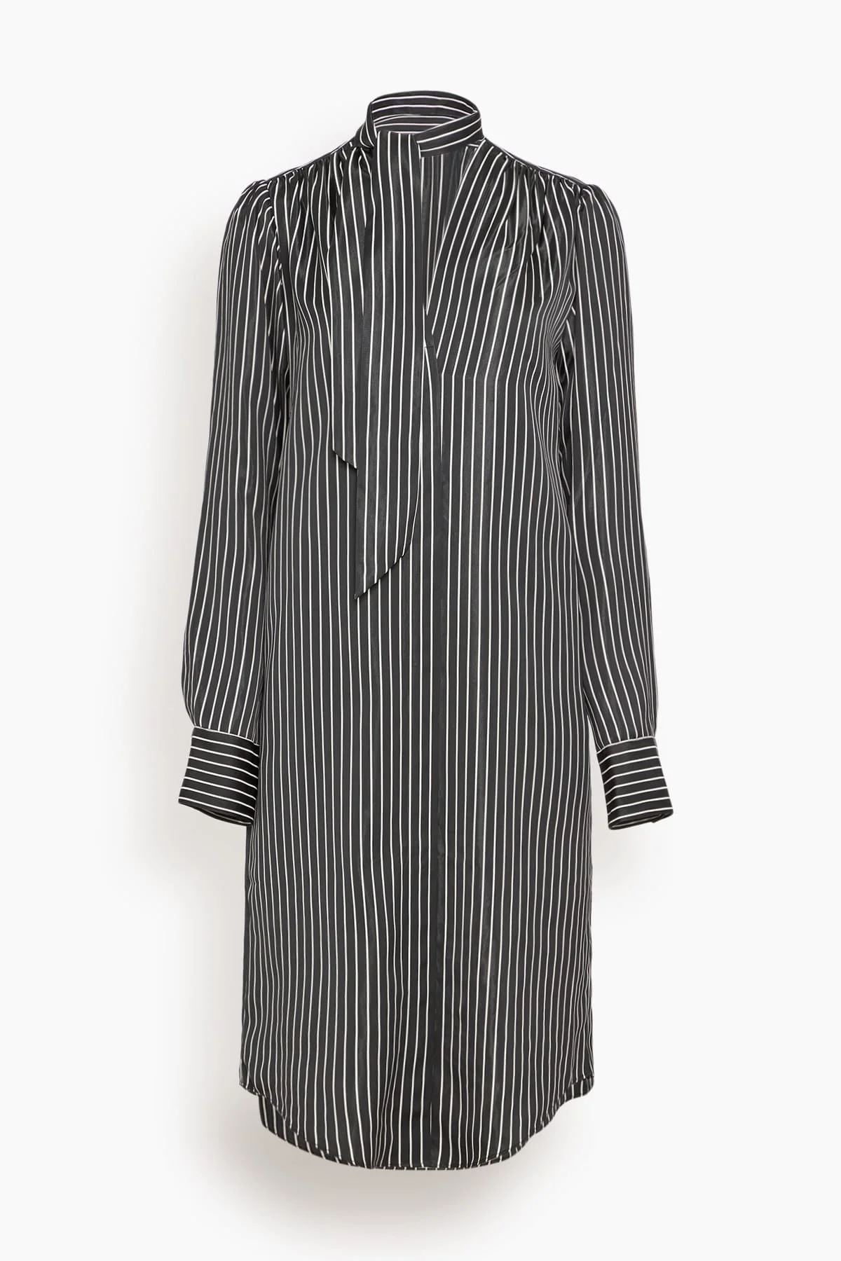 V-Neck Scarf Dress in Black Stripe - 1