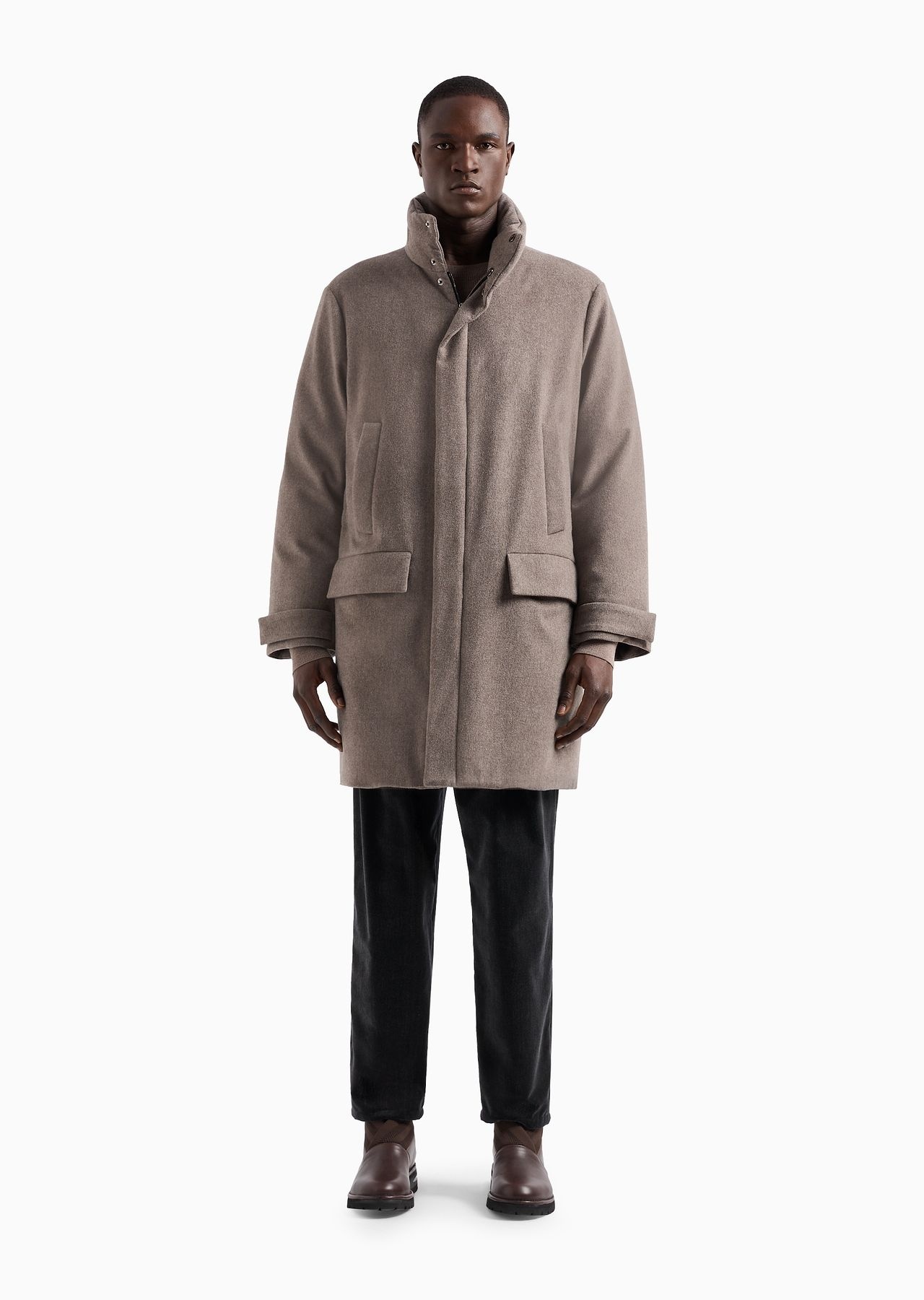 Long cashmere pea coat with down padding - 2