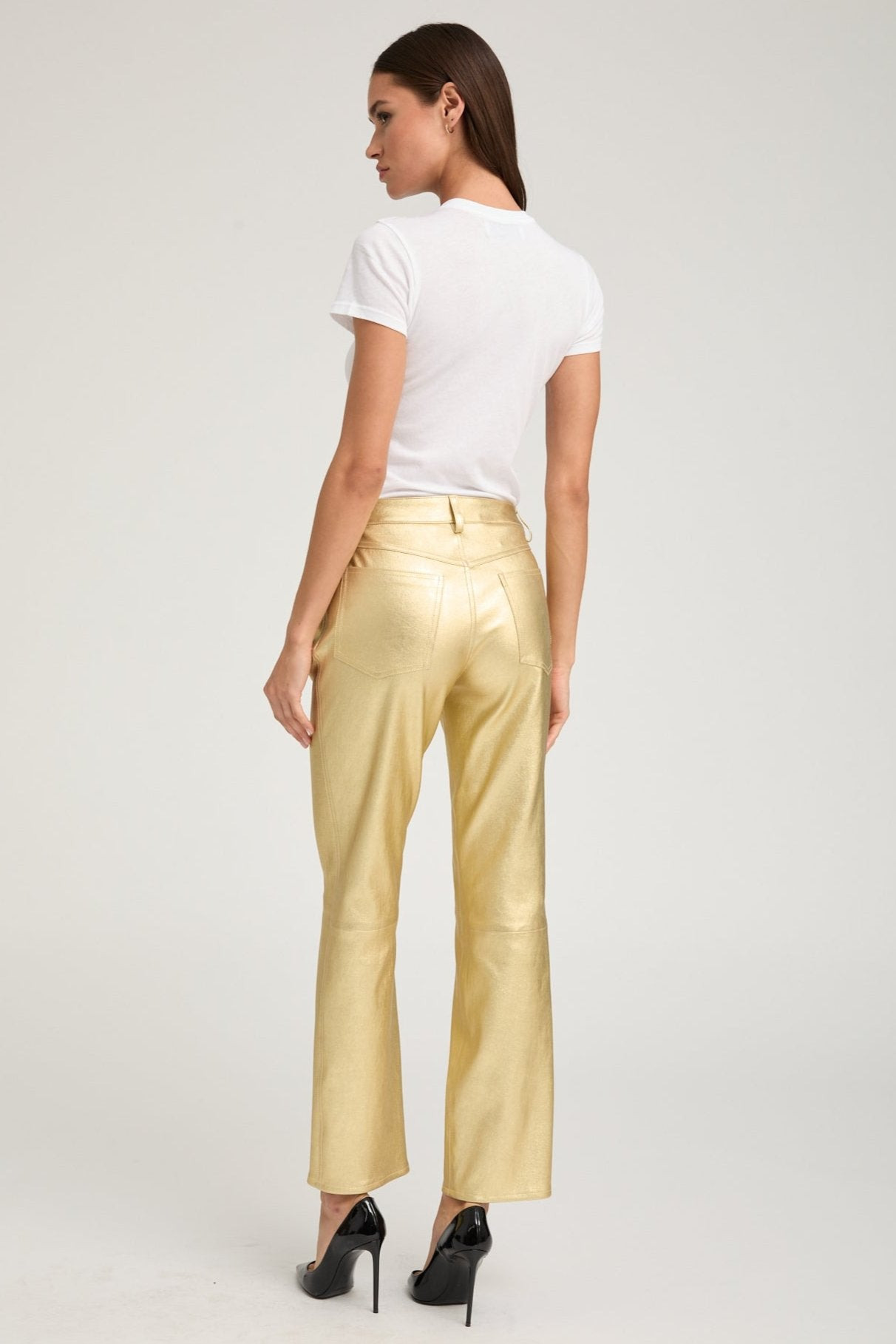METALLIC GOLD LEATHER 5 POCKET ANKLE SLIM STRAIGHT - 4
