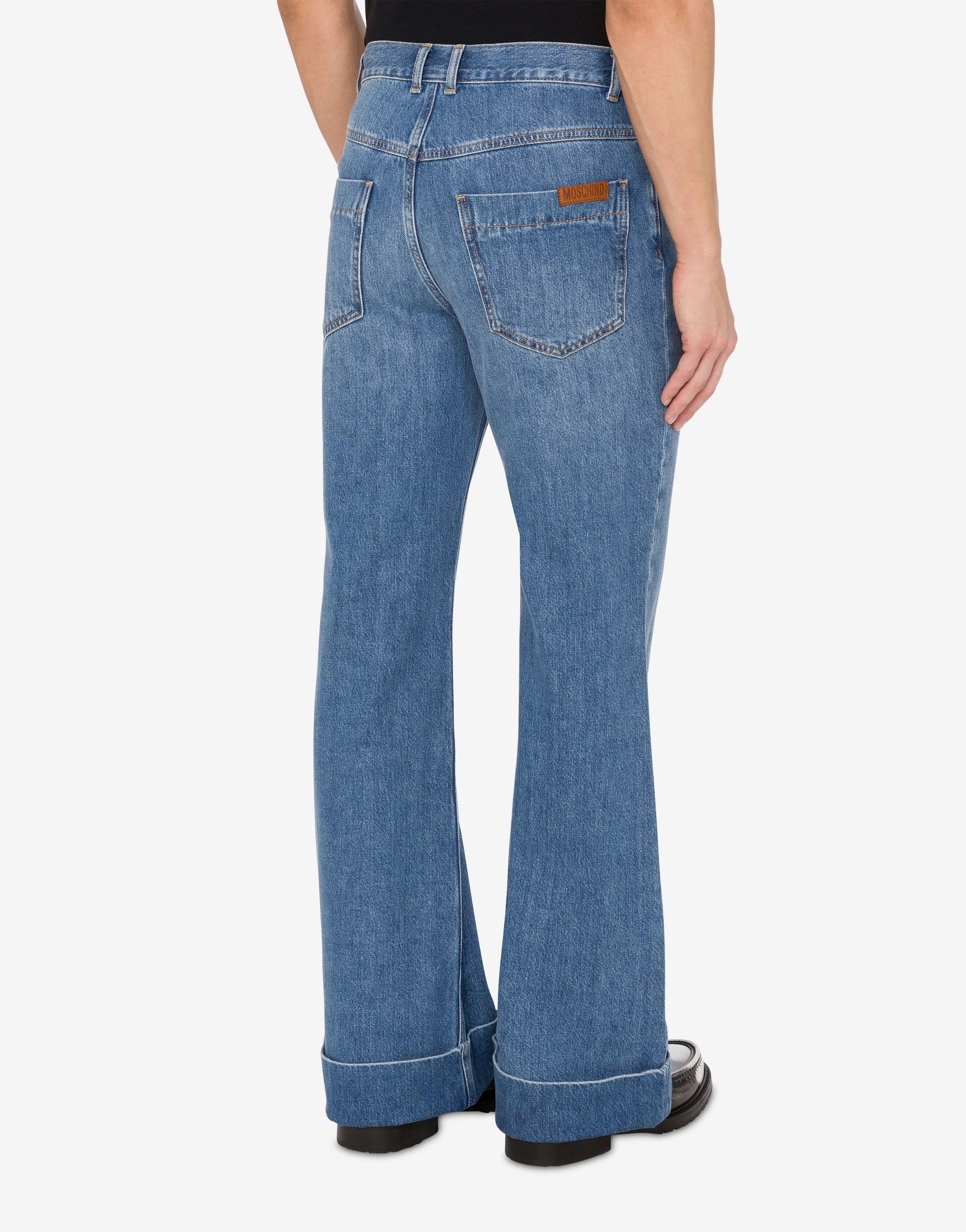 BLUE COTTON DENIM FLARED TROUSERS - 3