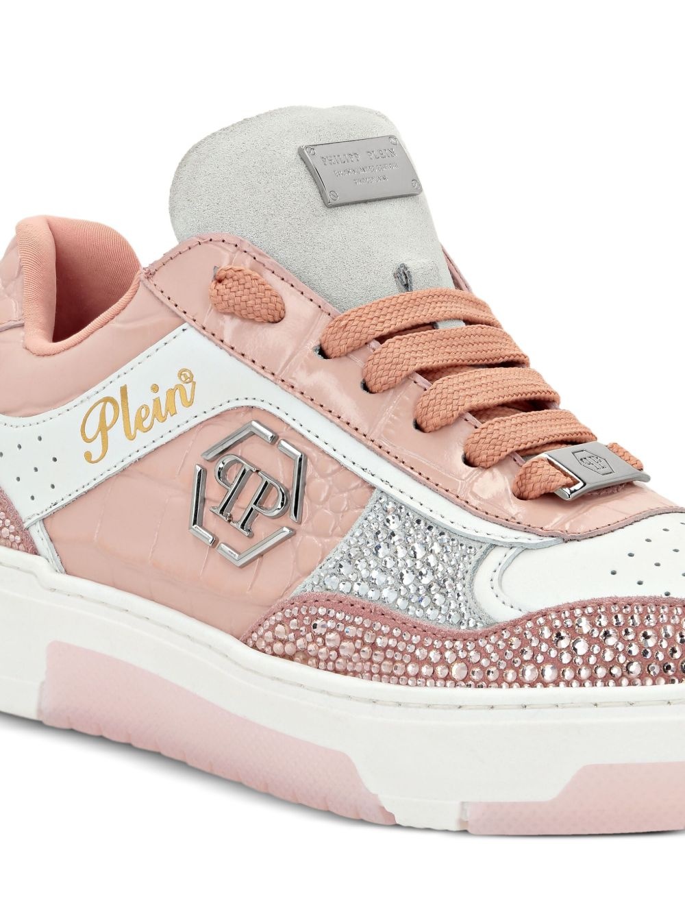 crocodile-embossed crystal-embellished sneakers - 4