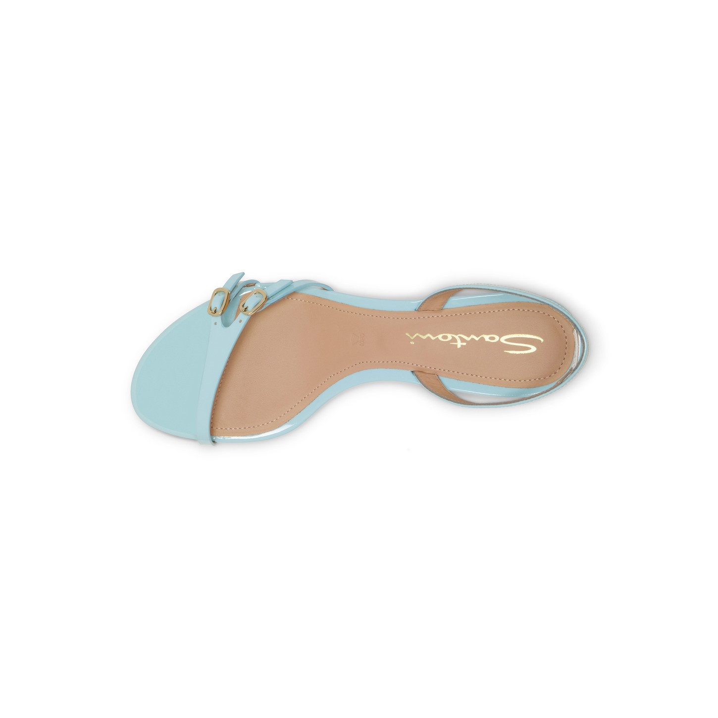 Women's light blue patent leather mid-heel sandal - 5