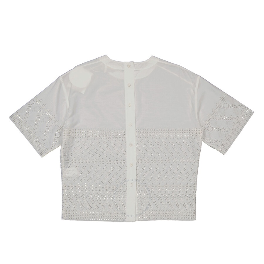 Chloe Ladies White Cotton Poplin Embroidered Shirt, Brand Size 38 (US Size 4) - 6