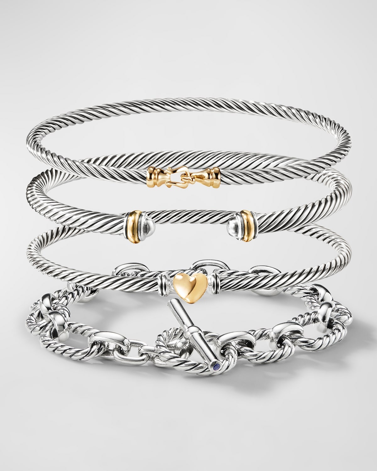 Cable Bracelet in Silver with 18K Gold, 4mm - 7