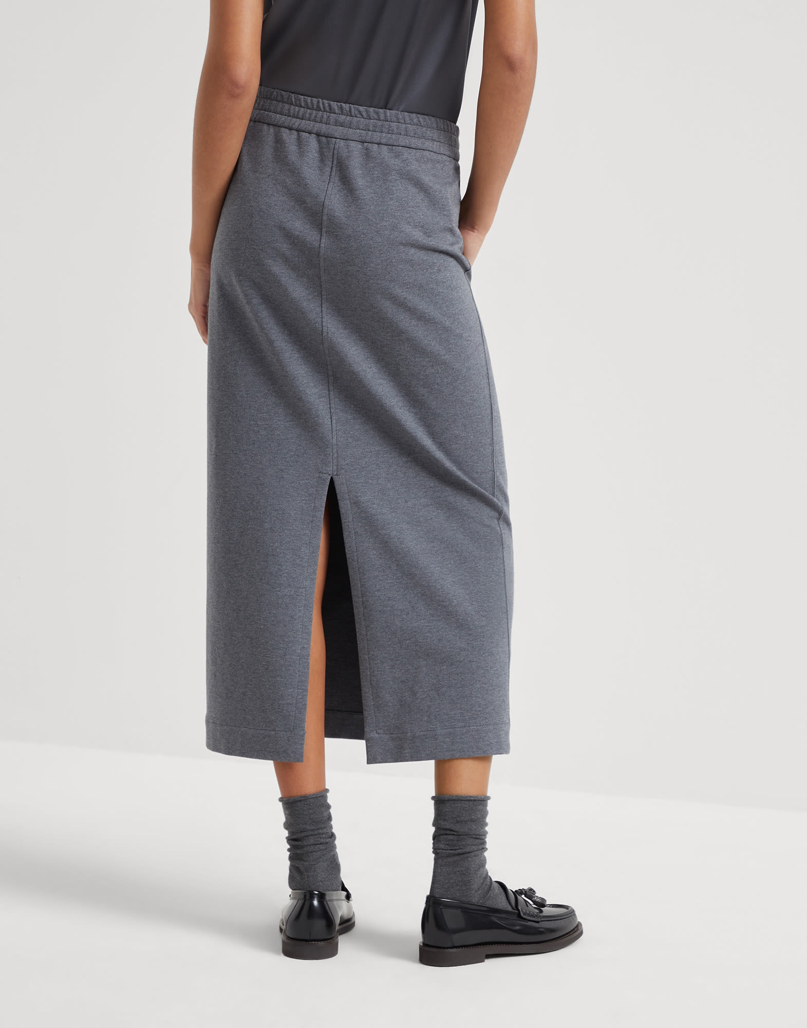 Stretch cotton lightweight French terry midi track skirt - 2